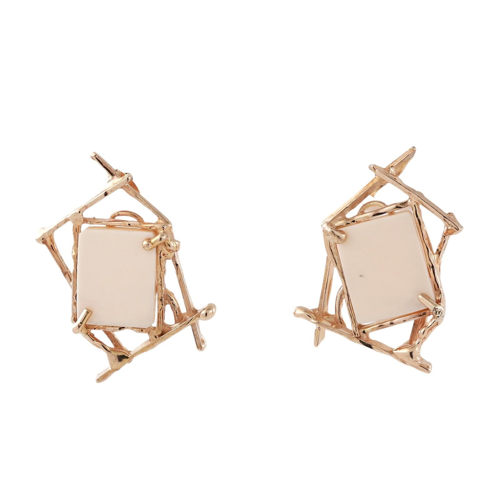 14K Gold Yellow Chalcedony Dangle Earrings Modern Artisan Estate