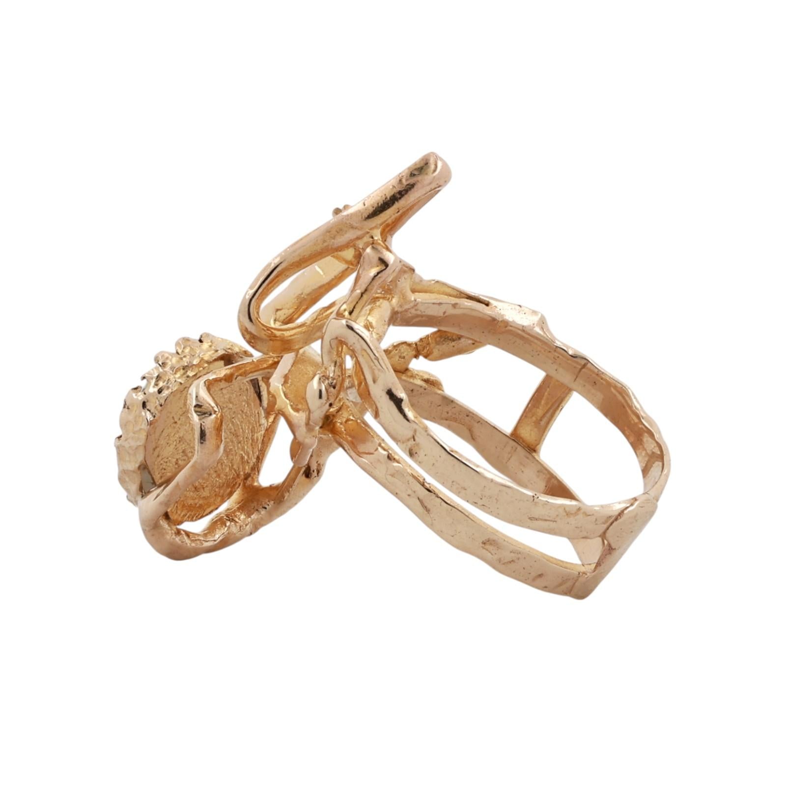Vintage Freeform Opal Diamond Ring Yellow Gold Modernist Artisan Statement Ring