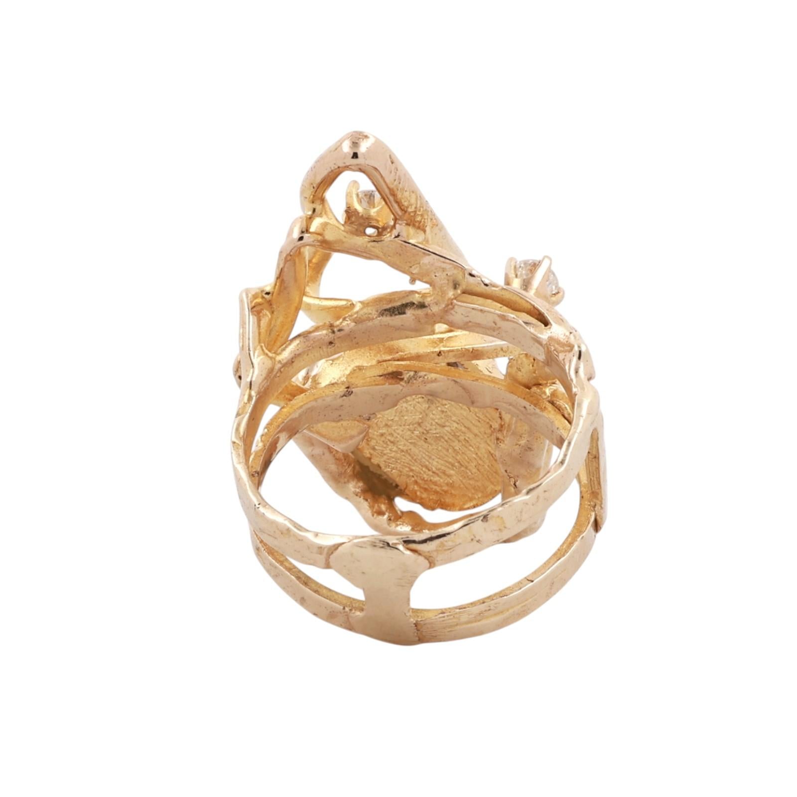 Vintage Freeform Opal Diamond Ring Yellow Gold Modernist Artisan Statement Ring
