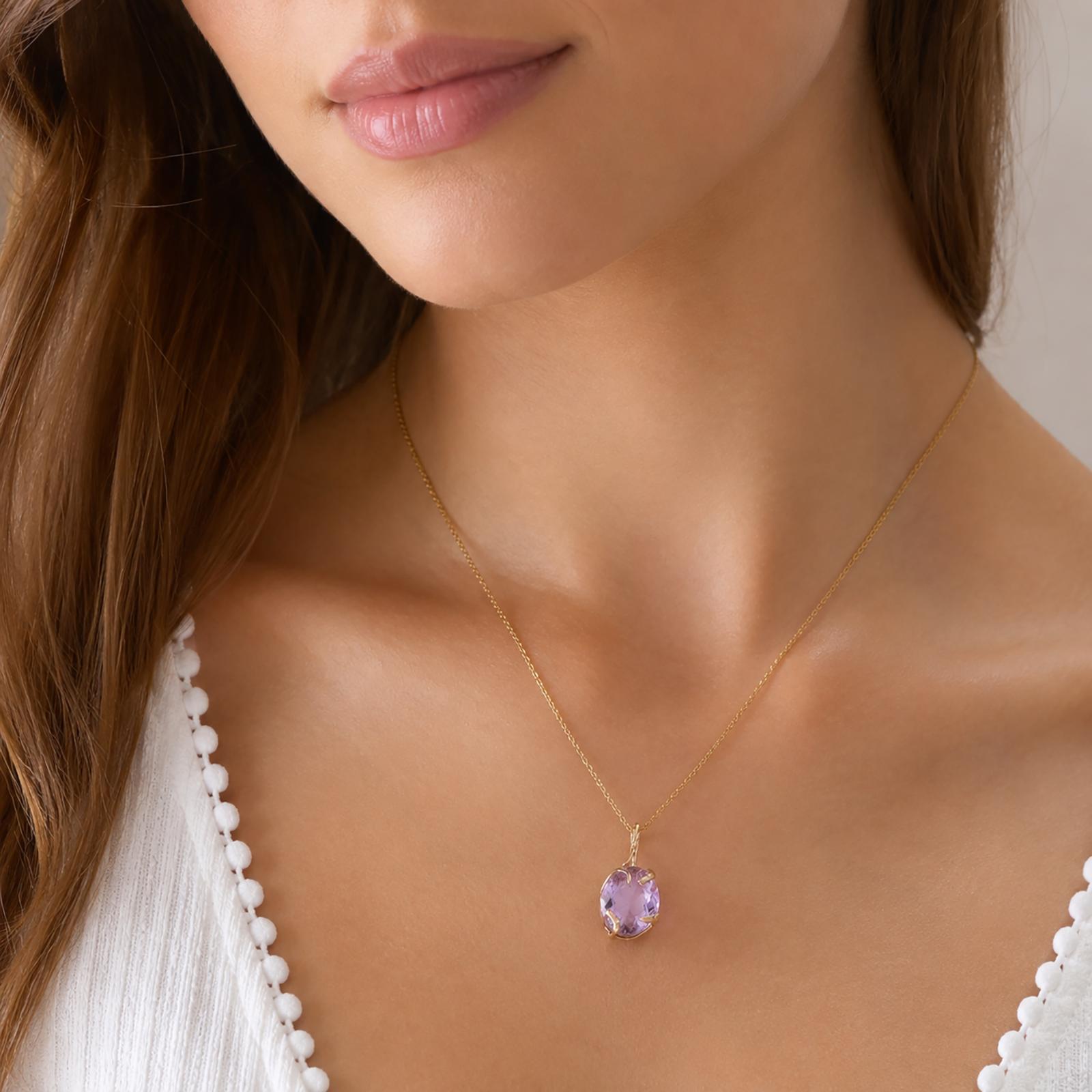 Yellow Gold 20CT Oval Kunzite Pendant Large Solitaire Statement