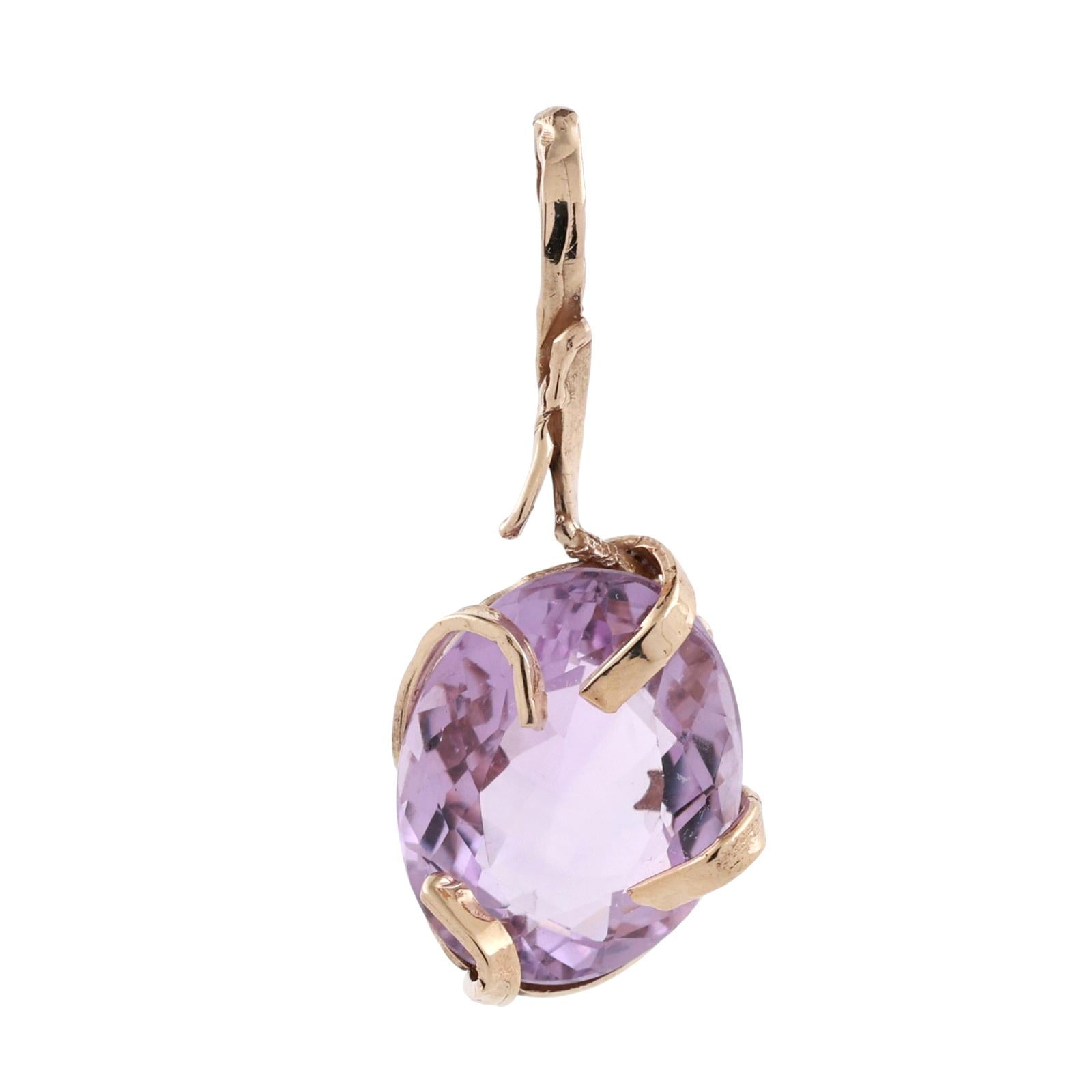 Yellow Gold 20CT Oval Kunzite Pendant Large Solitaire Statement