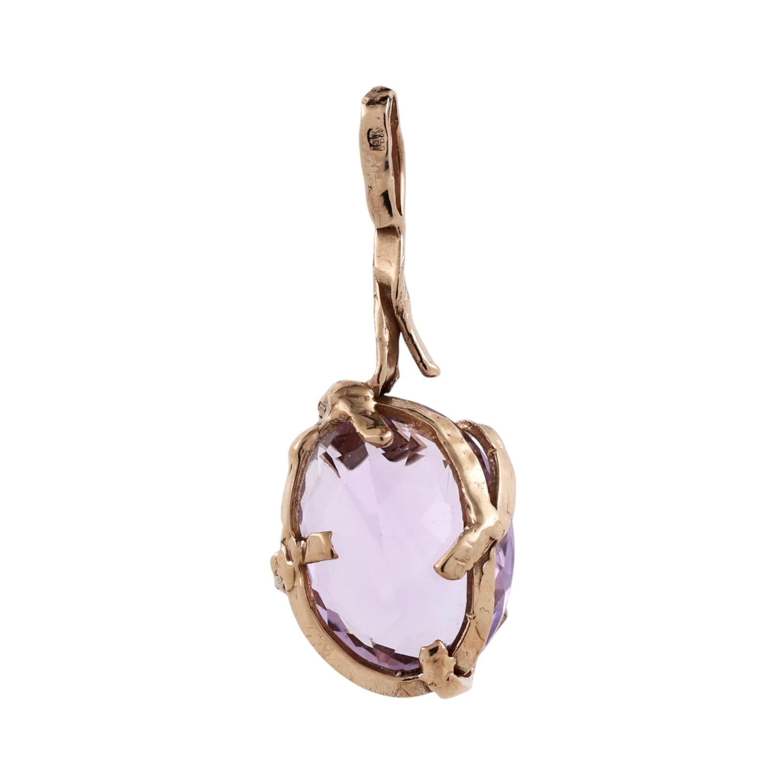 Yellow Gold 20CT Oval Kunzite Pendant Large Solitaire Statement