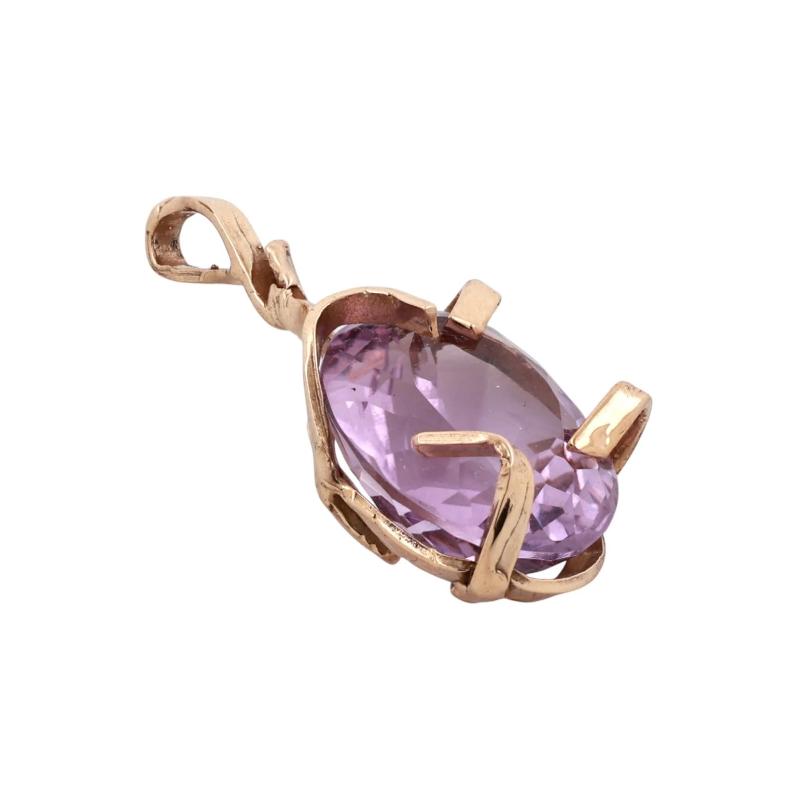 Yellow Gold 20CT Oval Kunzite Pendant Large Solitaire Statement