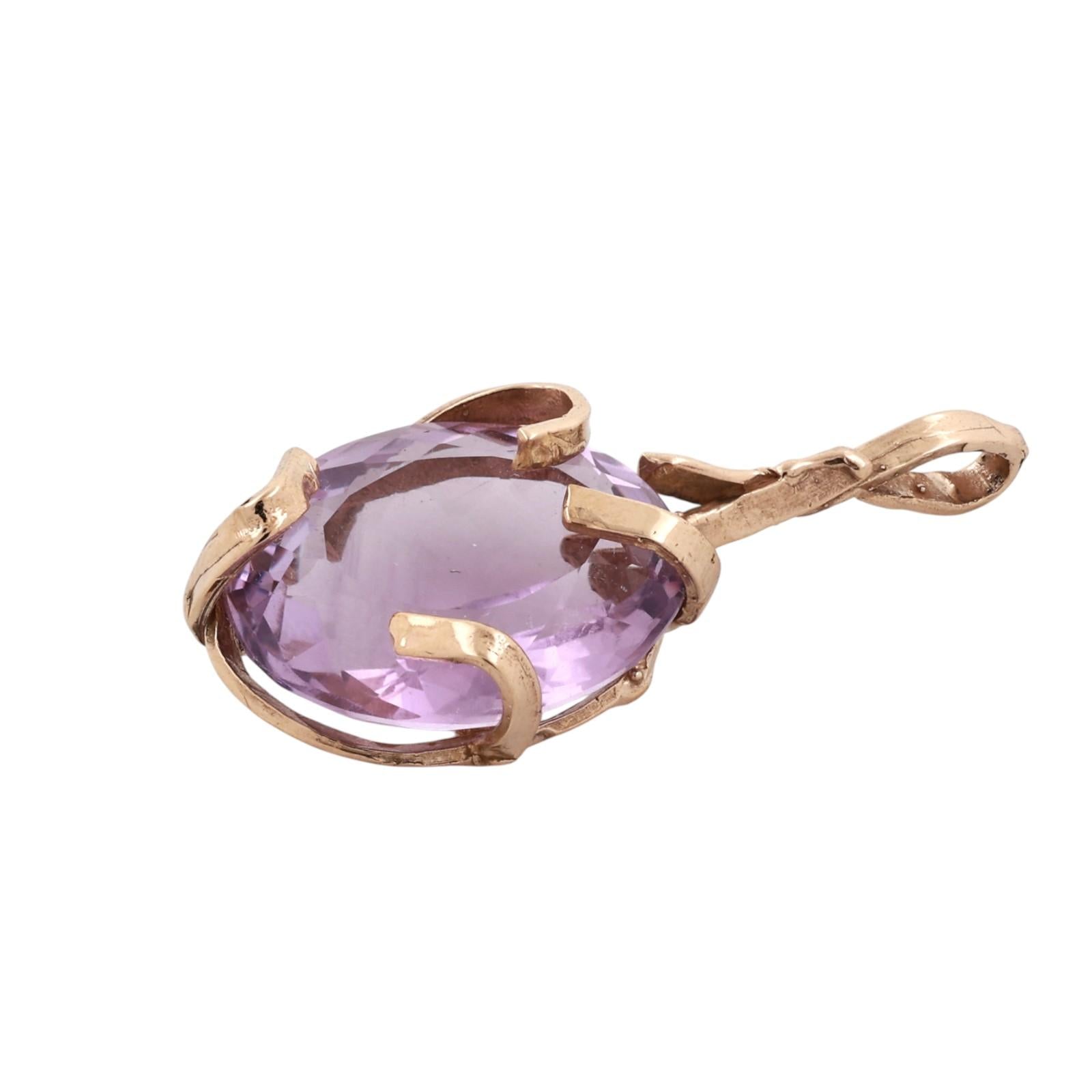 Yellow Gold 20CT Oval Kunzite Pendant Large Solitaire Statement