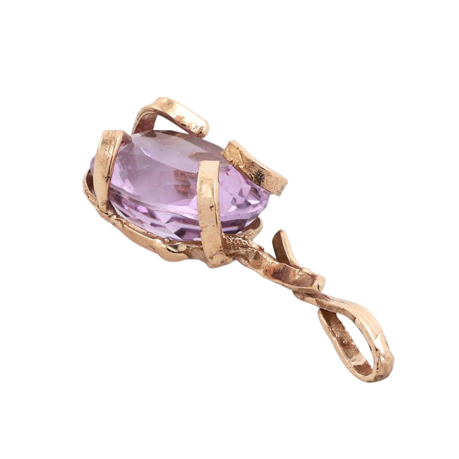 Yellow Gold 20CT Oval Kunzite Pendant Large Solitaire Statement