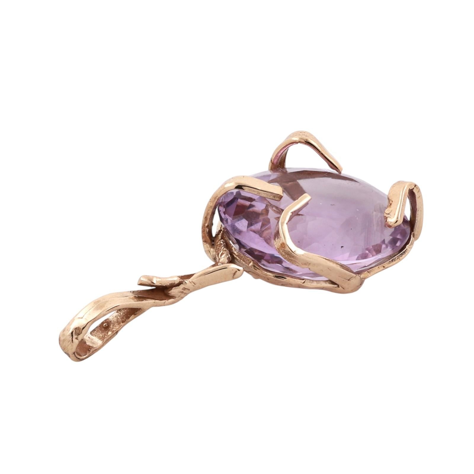 Yellow Gold 20CT Oval Kunzite Pendant Large Solitaire Statement