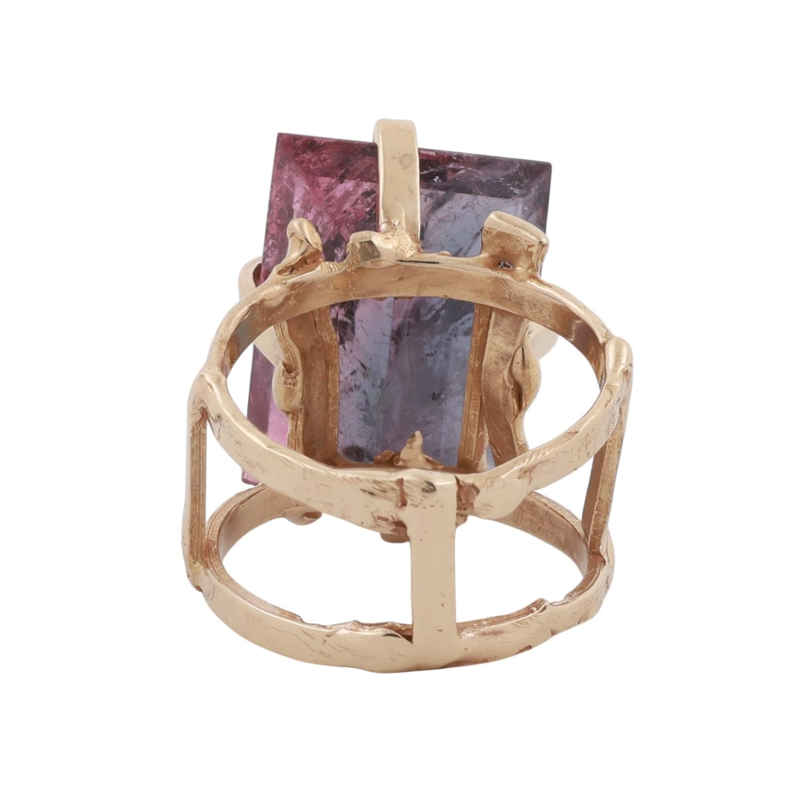 14K Yellow Gold 13.20ct Pink Tourmaline Emerald Cut Split Shank Ring Size 6.75