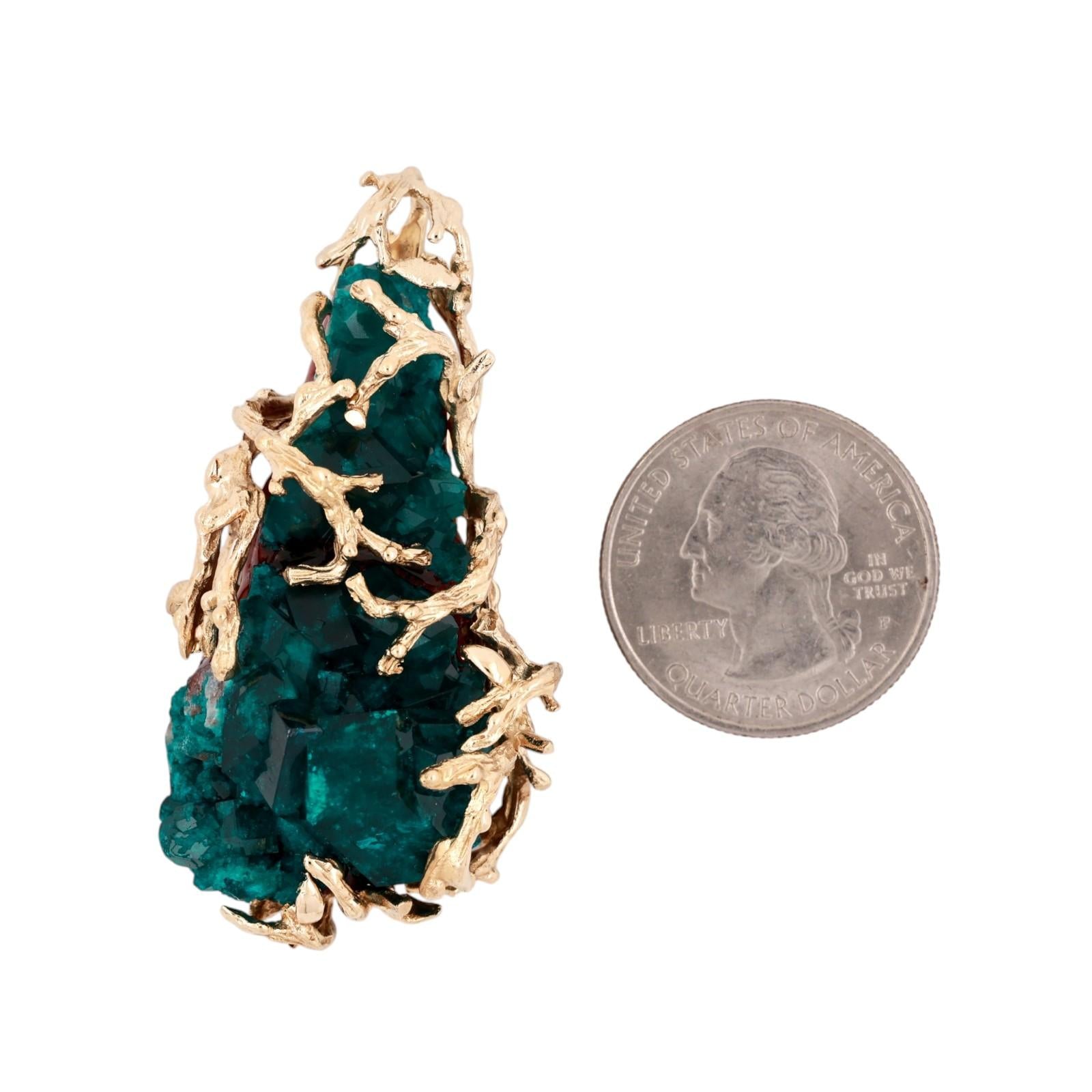 Circa 1970s Natural Diopside Crystal Specimen Gold Pendant Organic Branch Design