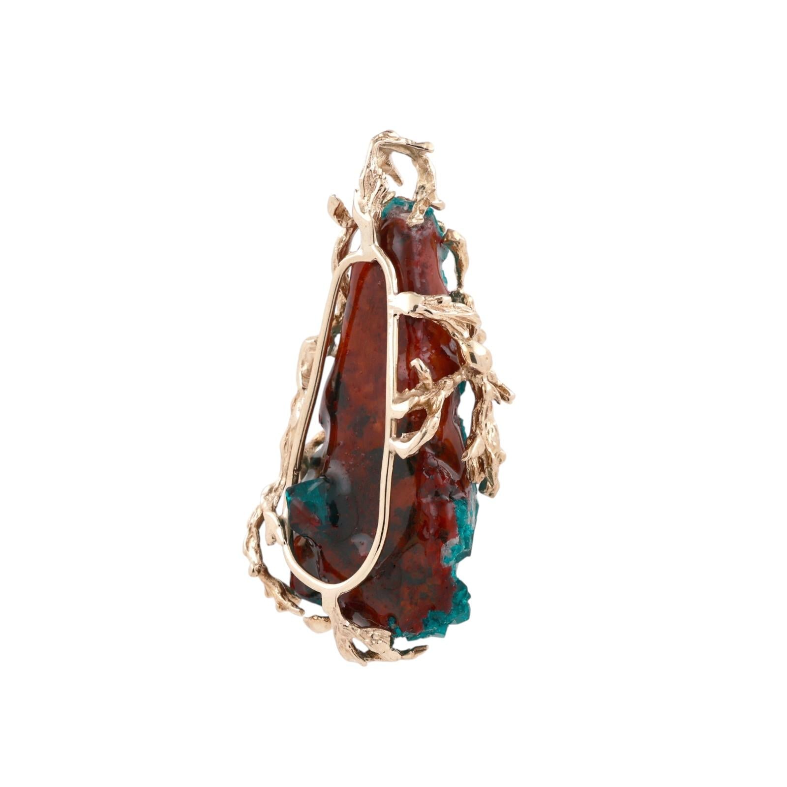 Circa 1970s Natural Diopside Crystal Specimen Gold Pendant Organic Branch Design