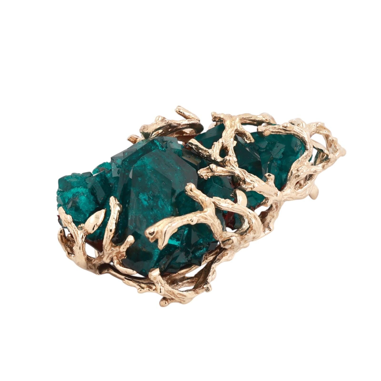 Circa 1970s Natural Diopside Crystal Specimen Gold Pendant Organic Branch Design