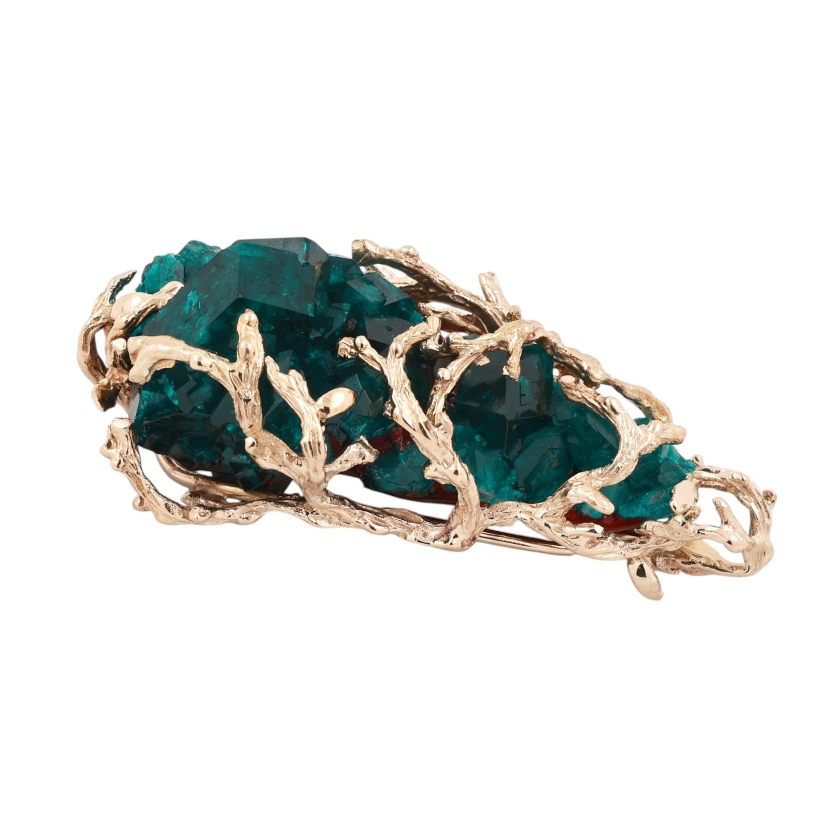 Circa 1970s Natural Diopside Crystal Specimen Gold Pendant Organic Branch Design