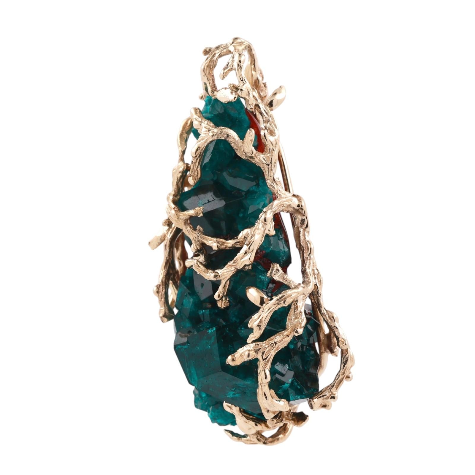 Circa 1970s Natural Diopside Crystal Specimen Gold Pendant Organic Branch Design