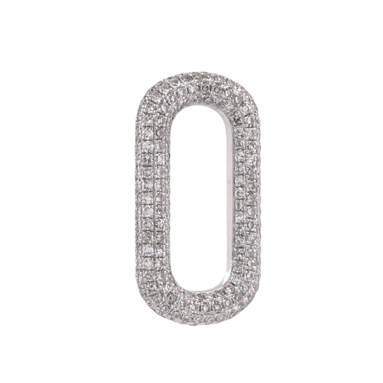 14K White Gold 1.00CTW Diamond Oval Paperclip Link Pendant Charm 0.80"