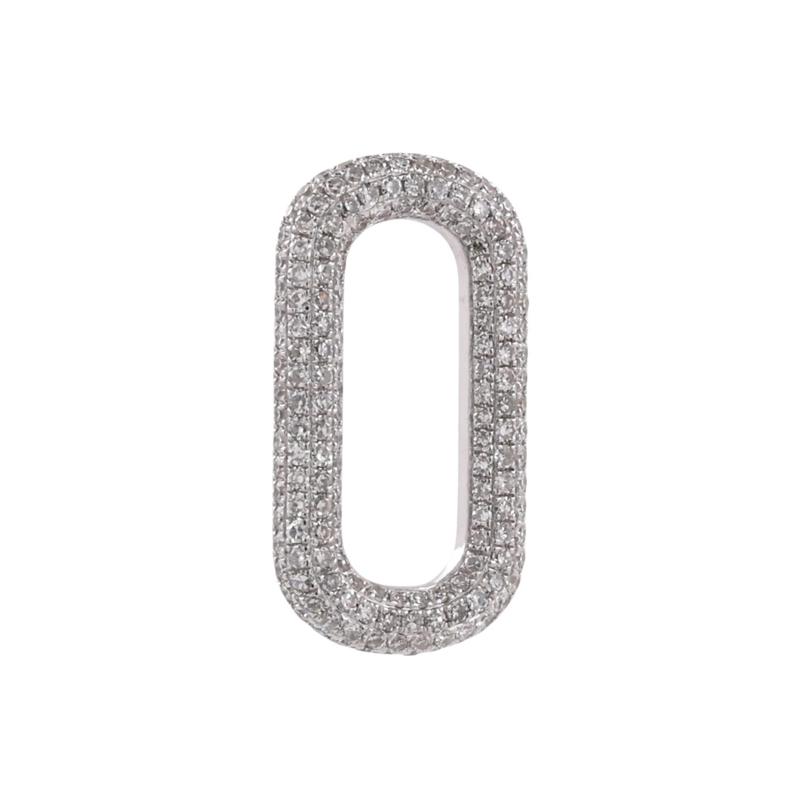 14K White Gold 1.00CTW Diamond Oval Paperclip Link Pendant Charm 0.80"