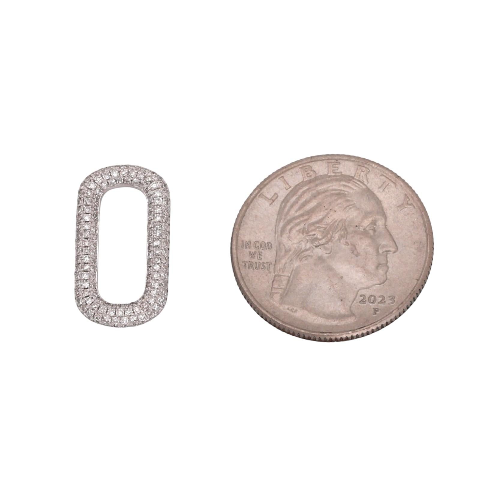 14K White Gold 1.00CTW Diamond Oval Paperclip Link Pendant Charm 0.80"