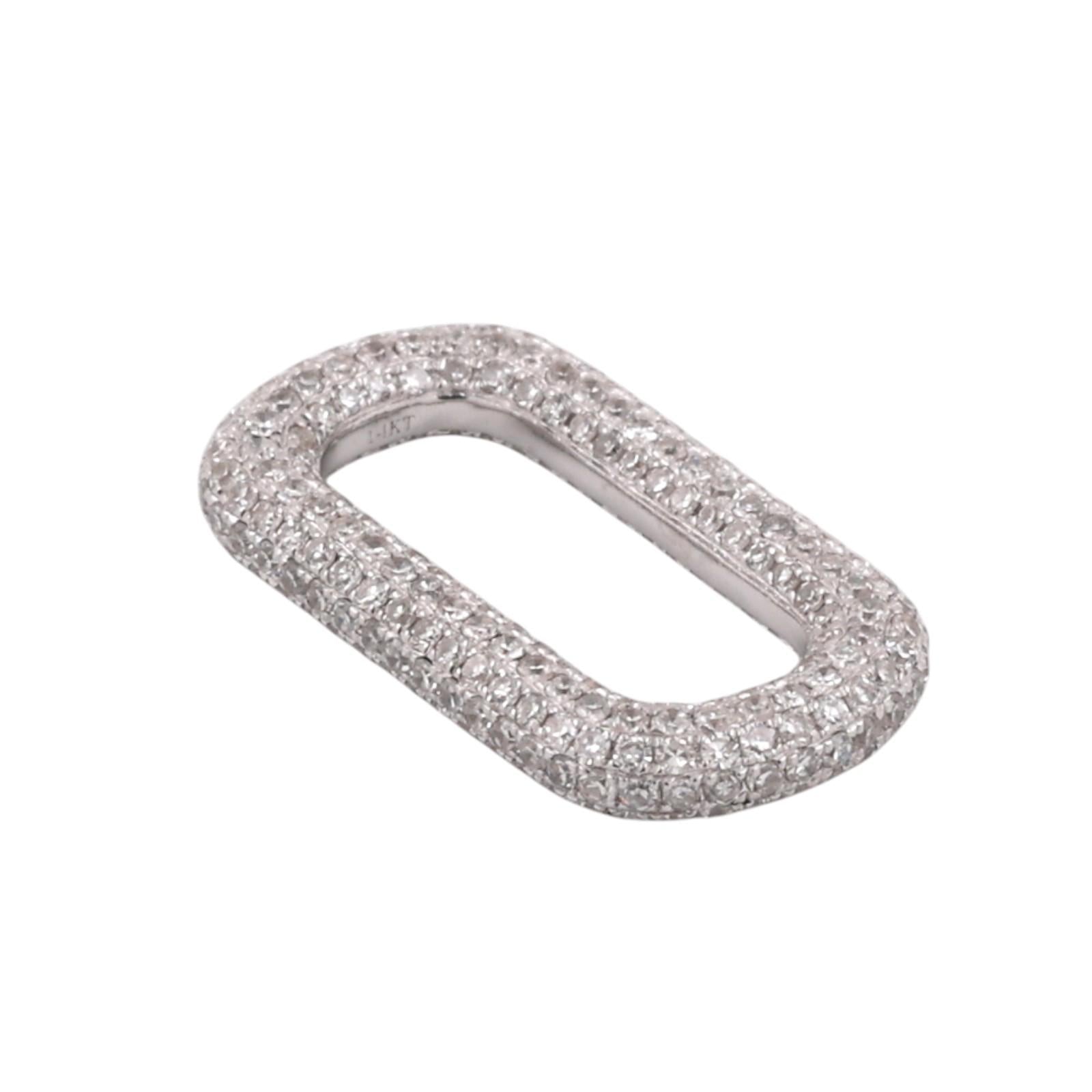 14K White Gold 1.00CTW Diamond Oval Paperclip Link Pendant Charm 0.80"