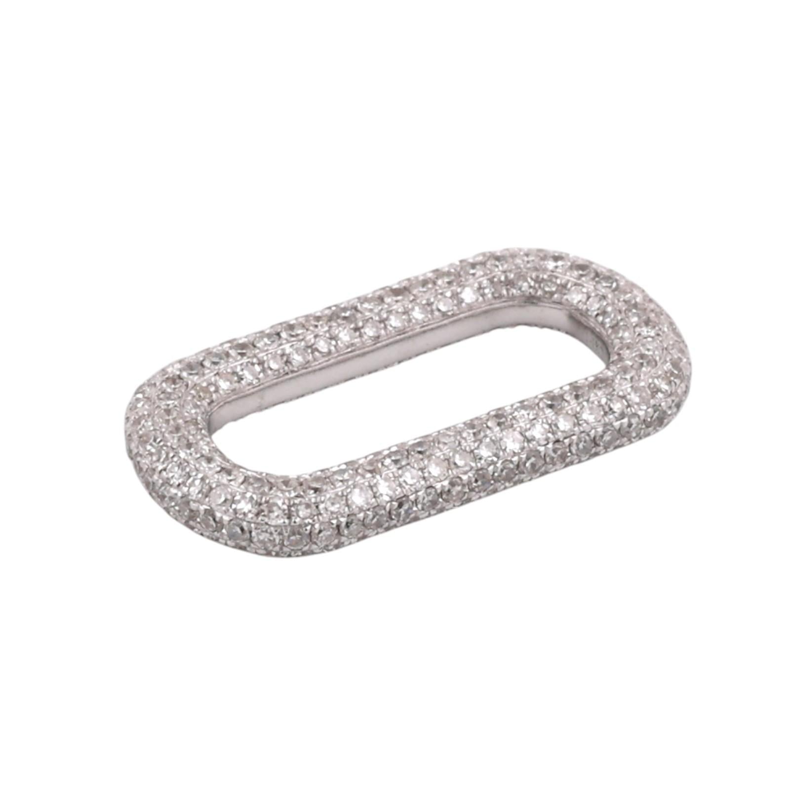 14K White Gold 1.00CTW Diamond Oval Paperclip Link Pendant Charm 0.80"
