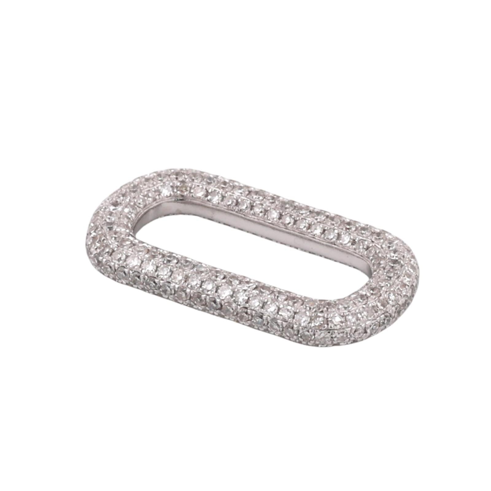 14K White Gold 1.00CTW Diamond Oval Paperclip Link Pendant Charm 0.80"