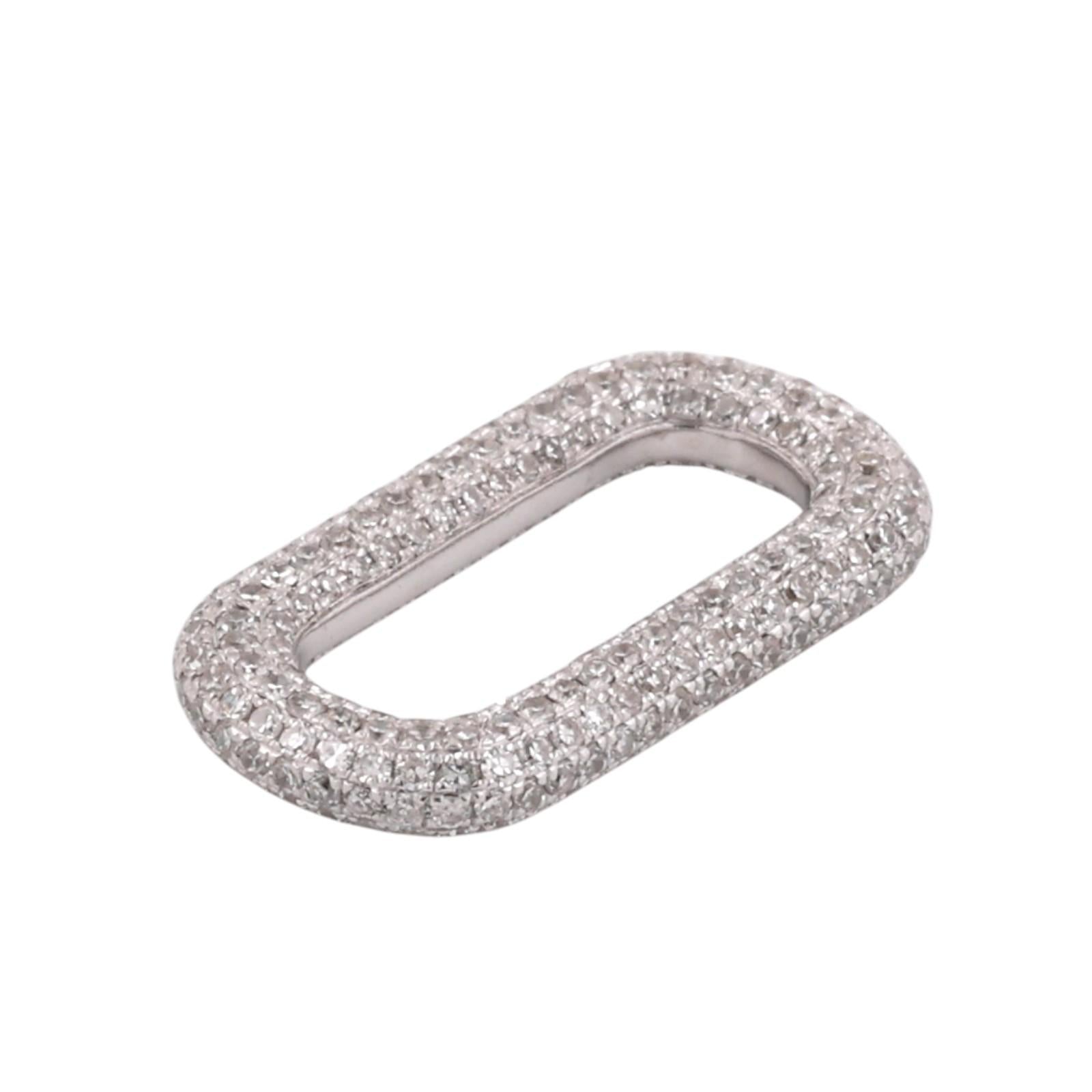 14K White Gold 1.00CTW Diamond Oval Paperclip Link Pendant Charm 0.80"