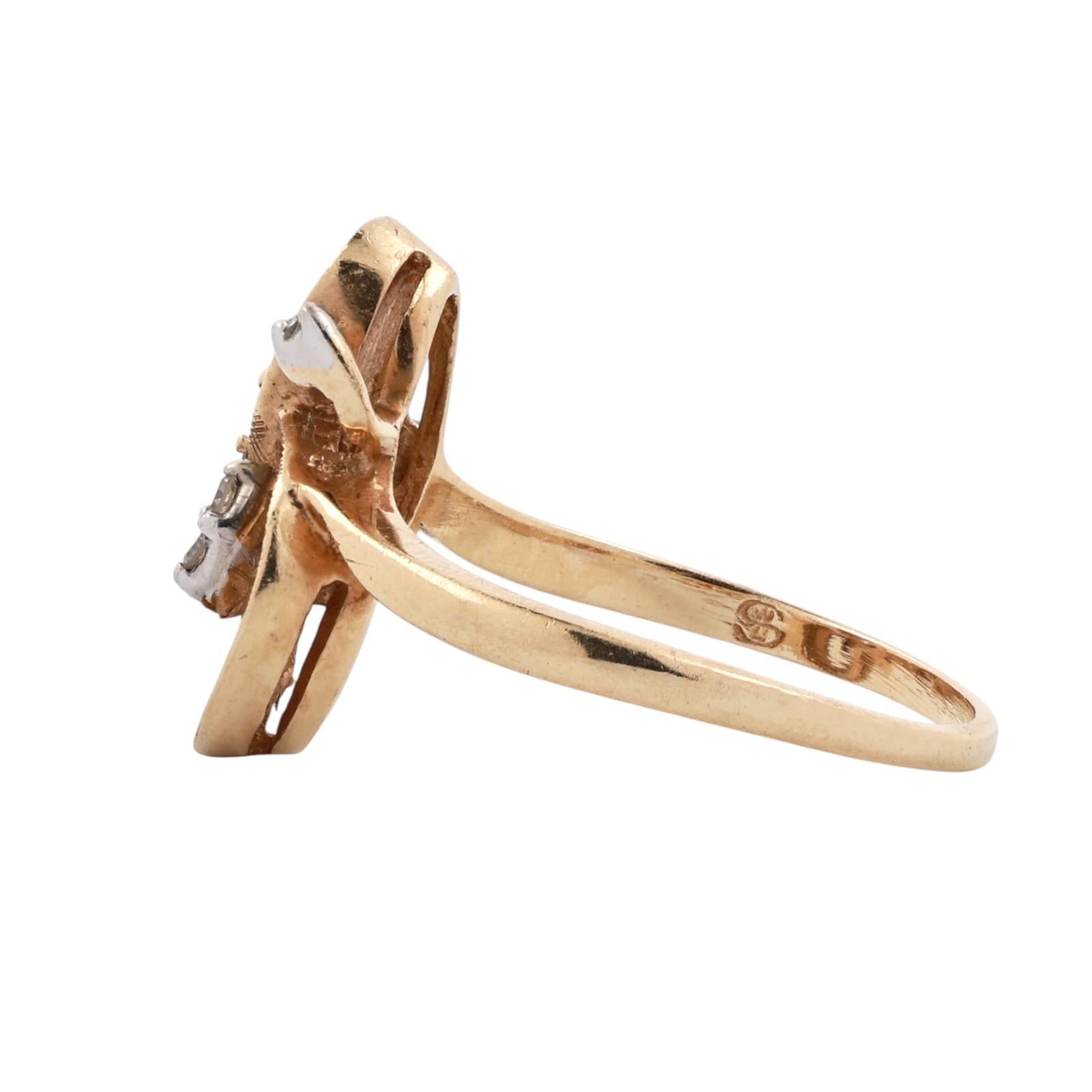 Vintage Ruby Diamond Abstract Swirl Ring Brushed Yellow Gold 0.20CTW Size 8