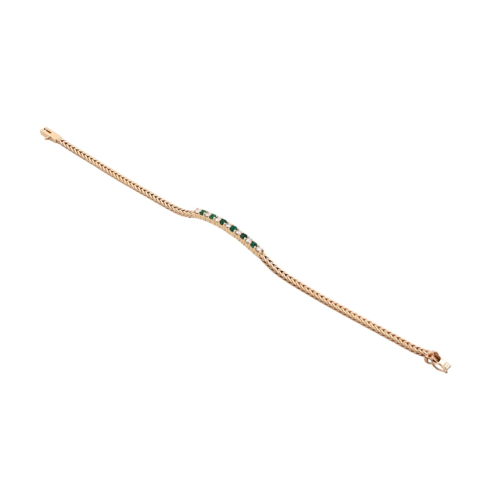 14K Yellow Gold Emerald Diamond Spiga Bracelet 0.75CTW Estate 7”