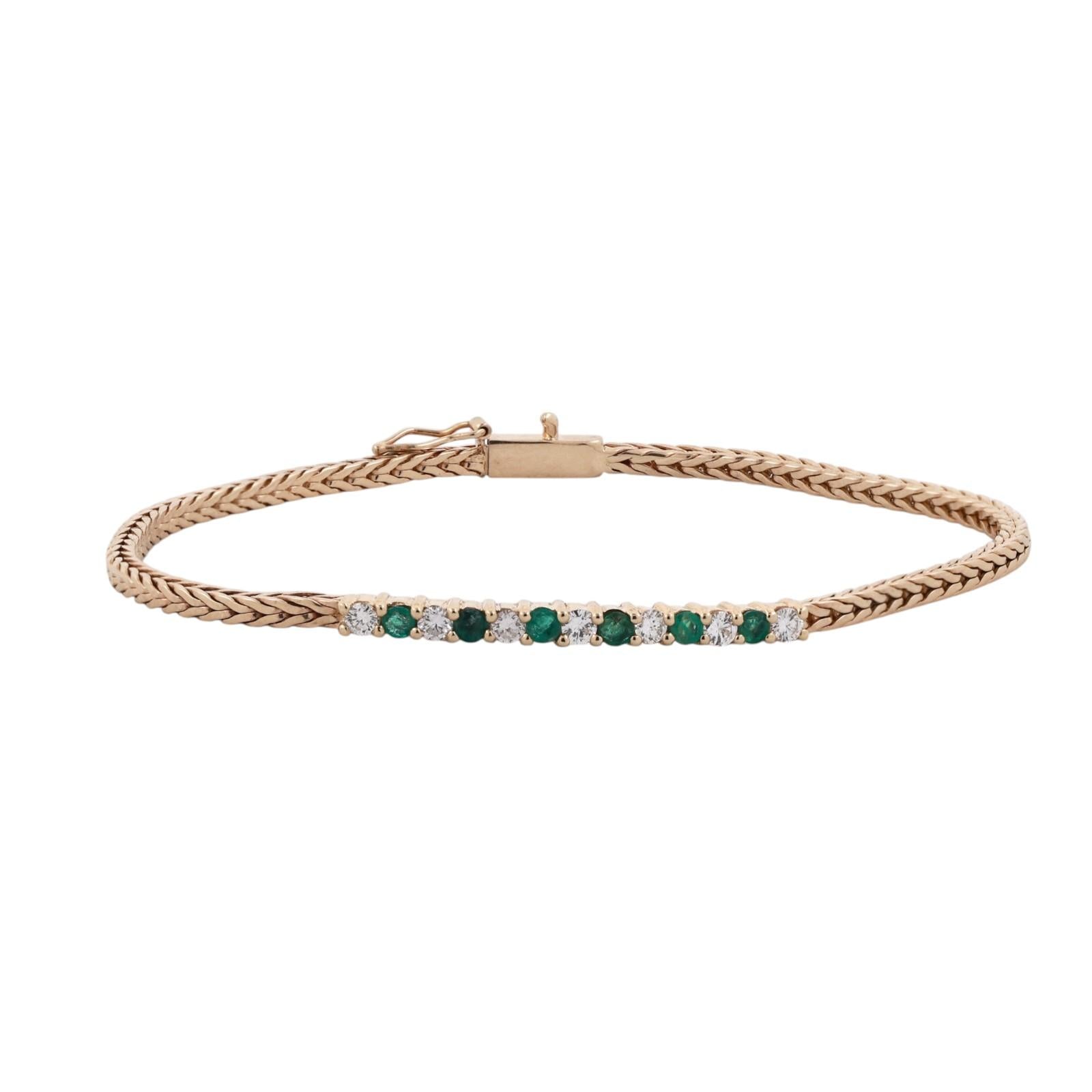 14K Yellow Gold Emerald Diamond Spiga Bracelet 0.75CTW Estate 7”