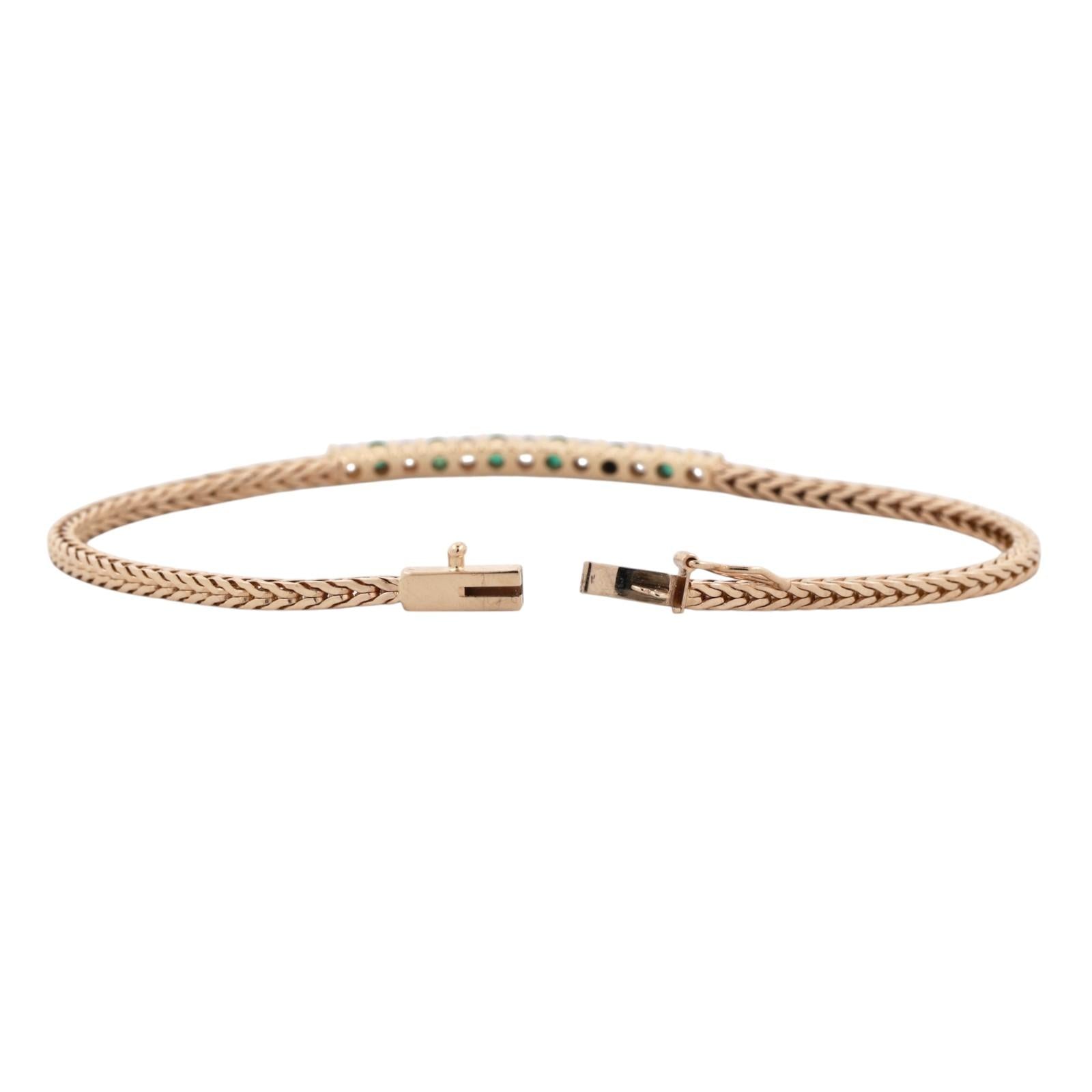 14K Yellow Gold Emerald Diamond Spiga Bracelet 0.75CTW Estate 7”