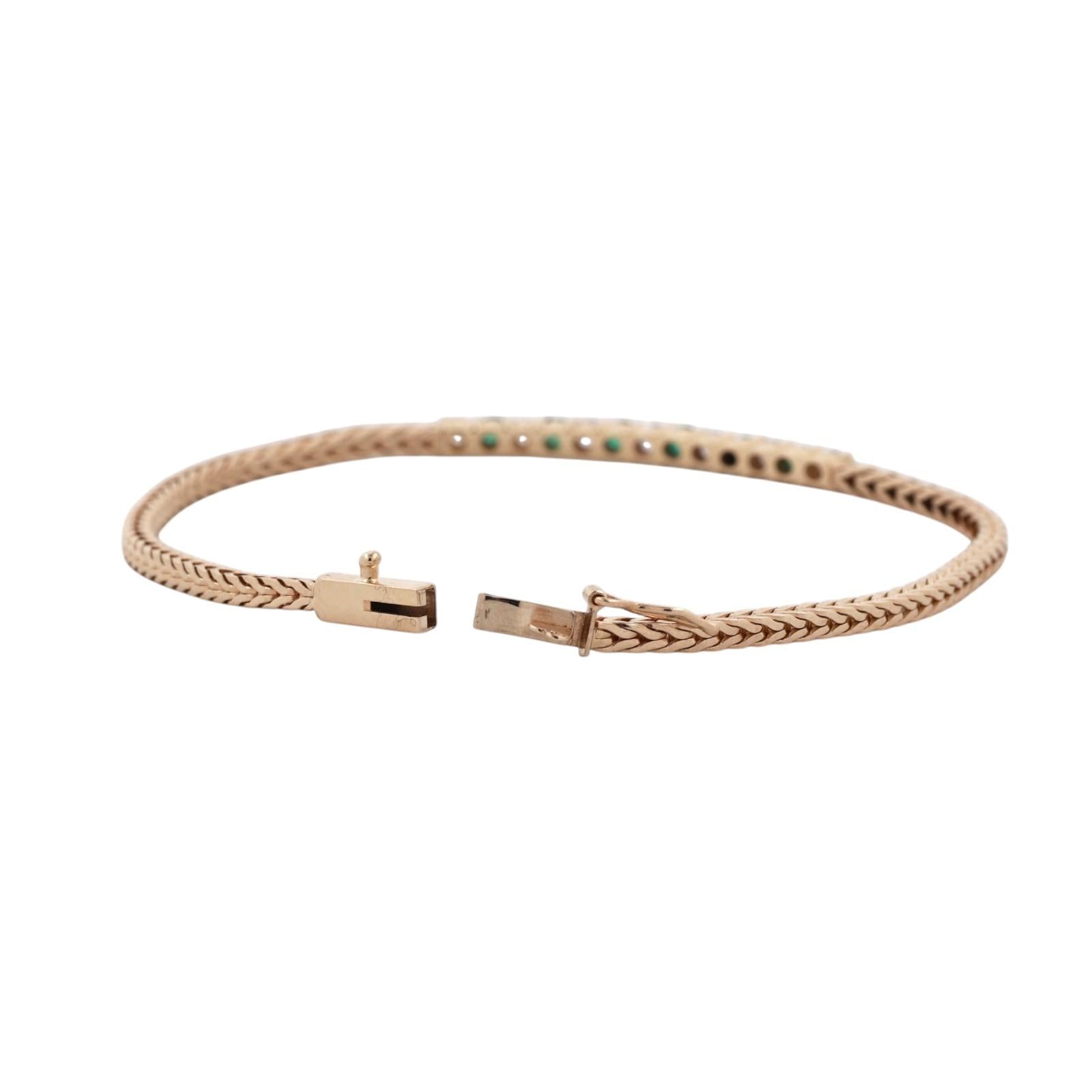 14K Yellow Gold Emerald Diamond Spiga Bracelet 0.75CTW Estate 7”