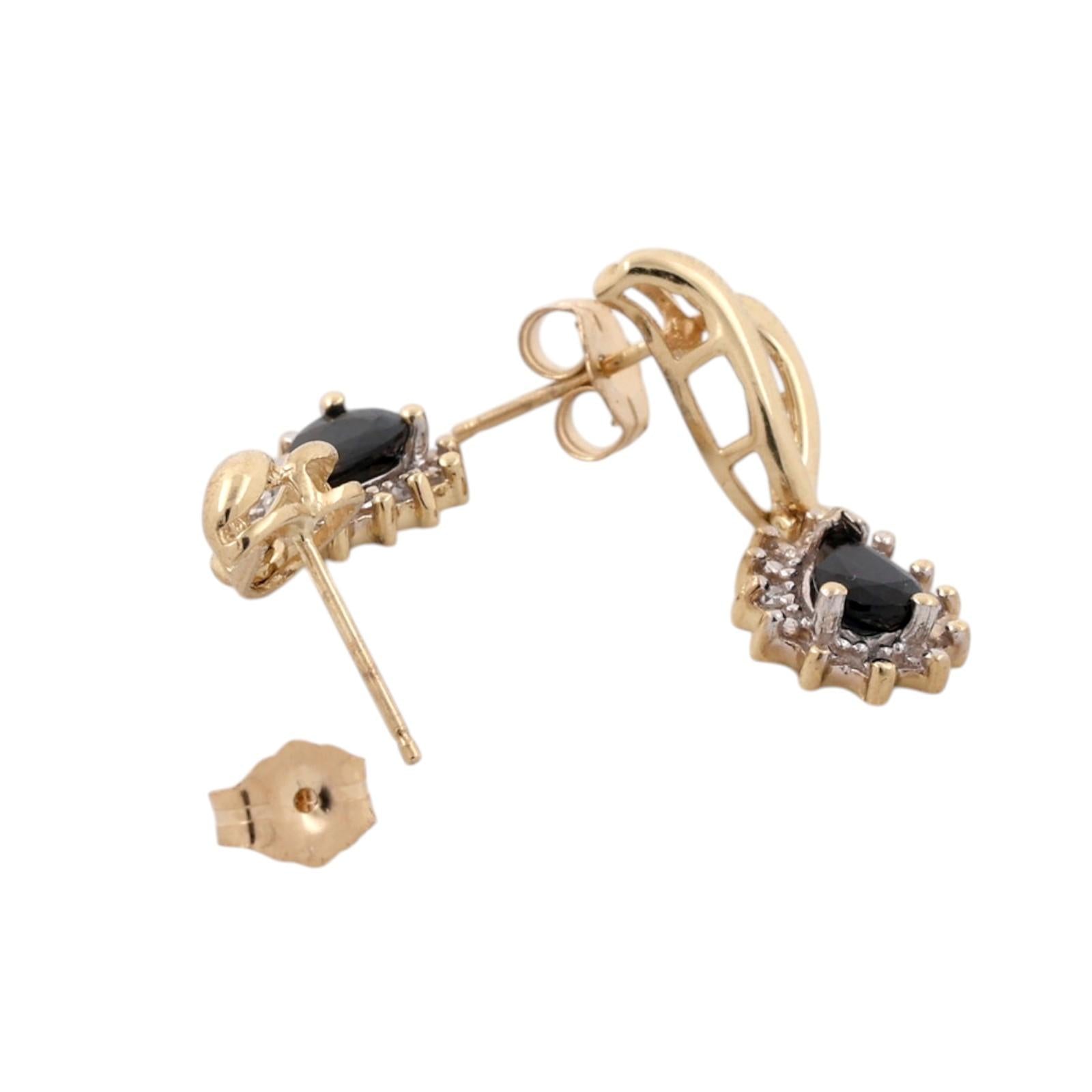 Pear Blue Sapphire Diamond Halo Drop Earrings 14K Two Tone Gold Estate 0.84CTW