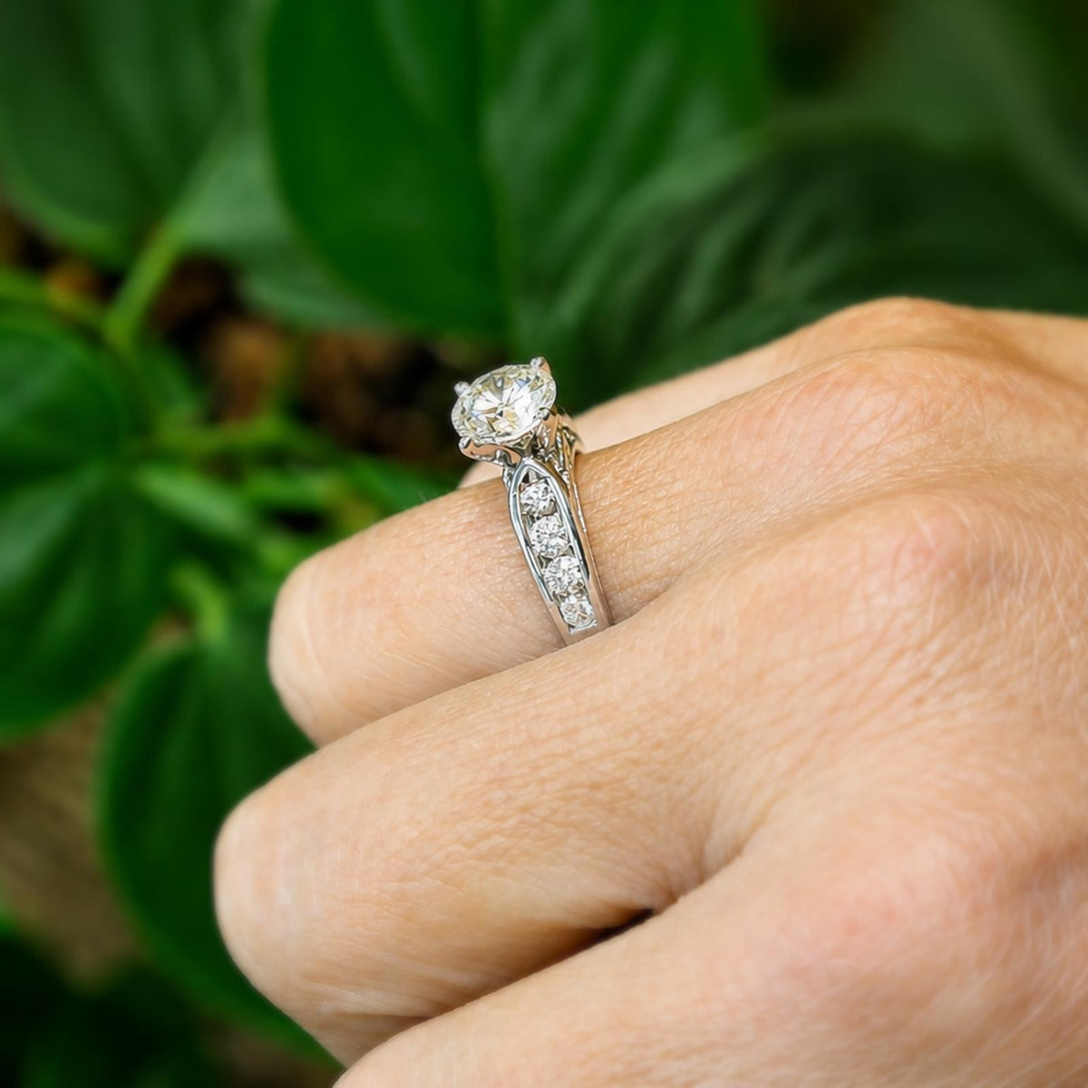 1.35 CT Natural Diamond 14K White Gold Round Engagement Ring 1.95 CTW SIze 7