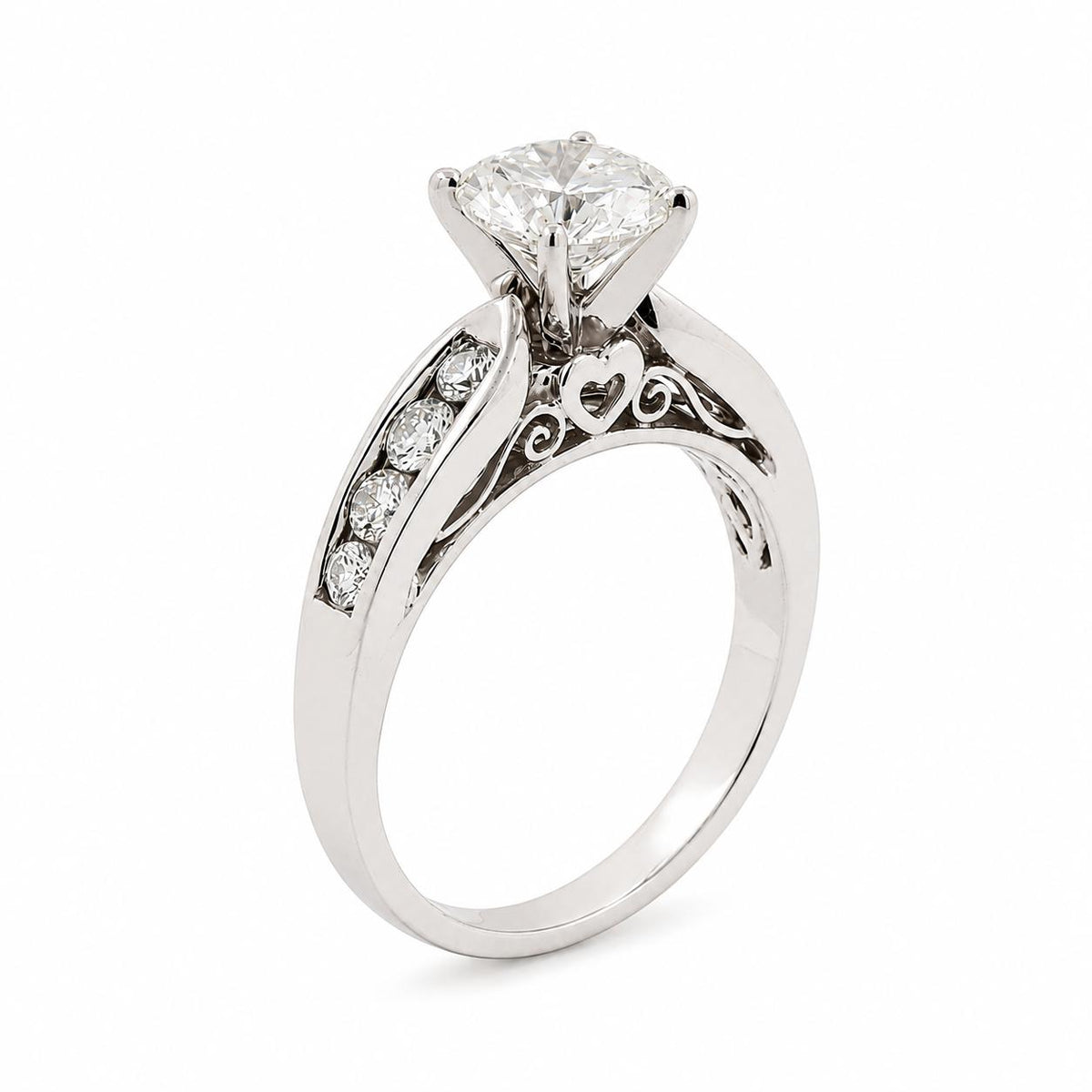 1.35 CT Natural Diamond 14K White Gold Round Engagement Ring 1.95 CTW SIze 7