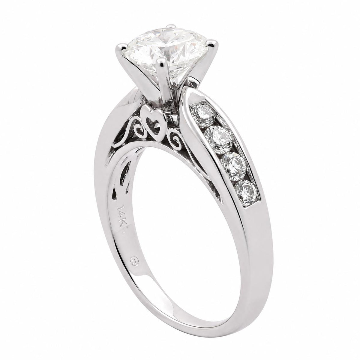 1.35 CT Natural Diamond 14K White Gold Round Engagement Ring 1.95 CTW SIze 7