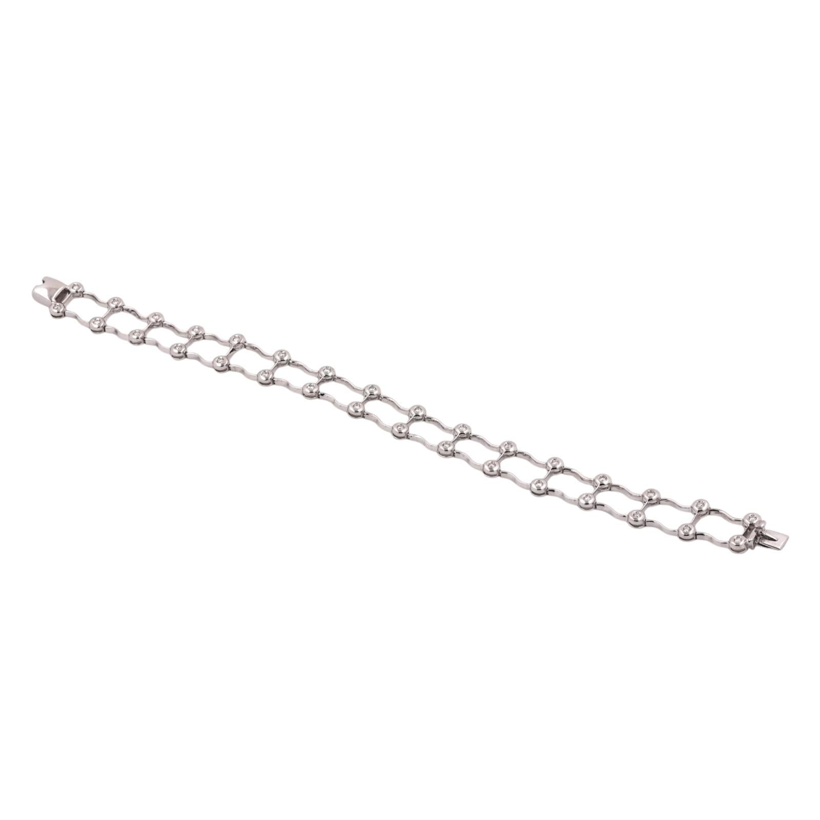 18K White Gold Italy 0.75CTW Natural Diamond Link Bracelet 7.25" Estate