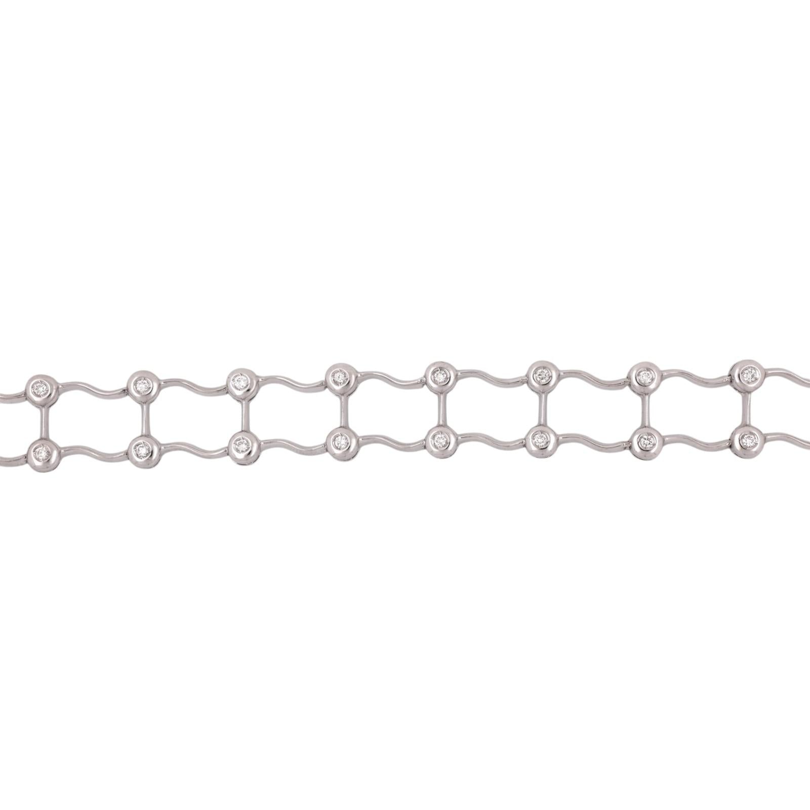 18K White Gold Italy 0.75CTW Natural Diamond Link Bracelet 7.25" Estate