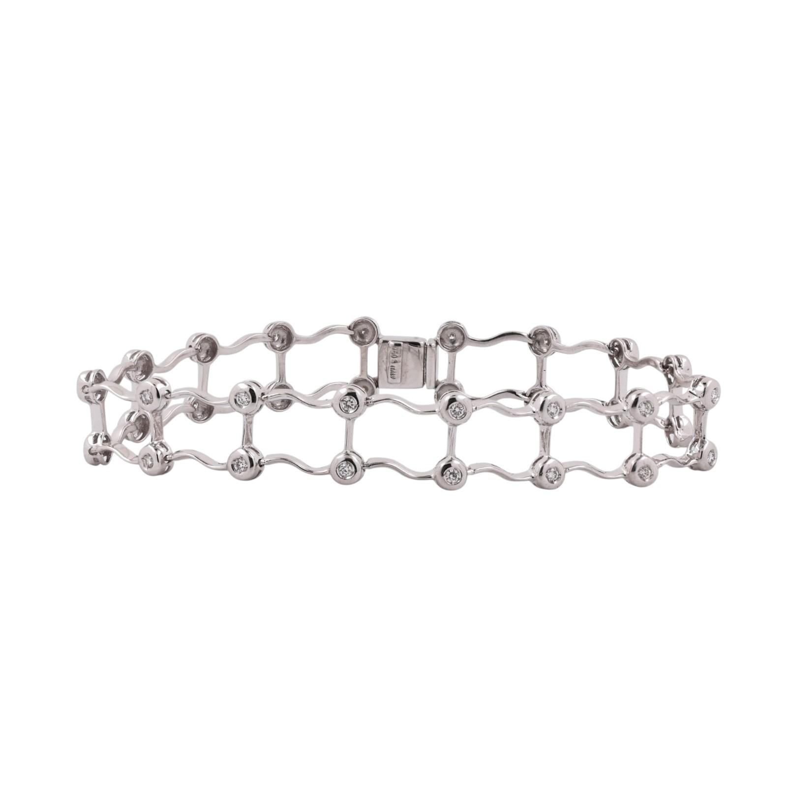 18K White Gold Italy 0.75CTW Natural Diamond Link Bracelet 7.25" Estate