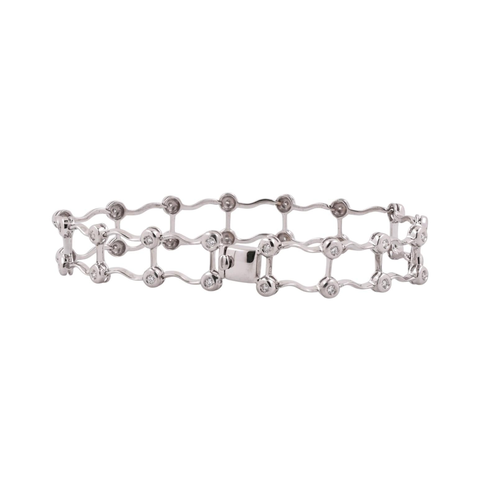 18K White Gold Italy 0.75CTW Natural Diamond Link Bracelet 7.25" Estate