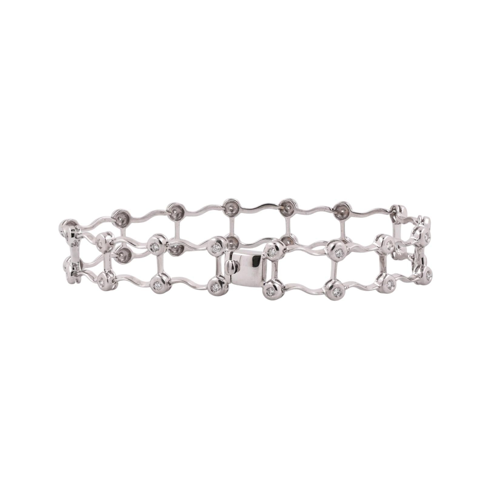 18K White Gold Italy 0.75CTW Natural Diamond Link Bracelet 7.25" Estate