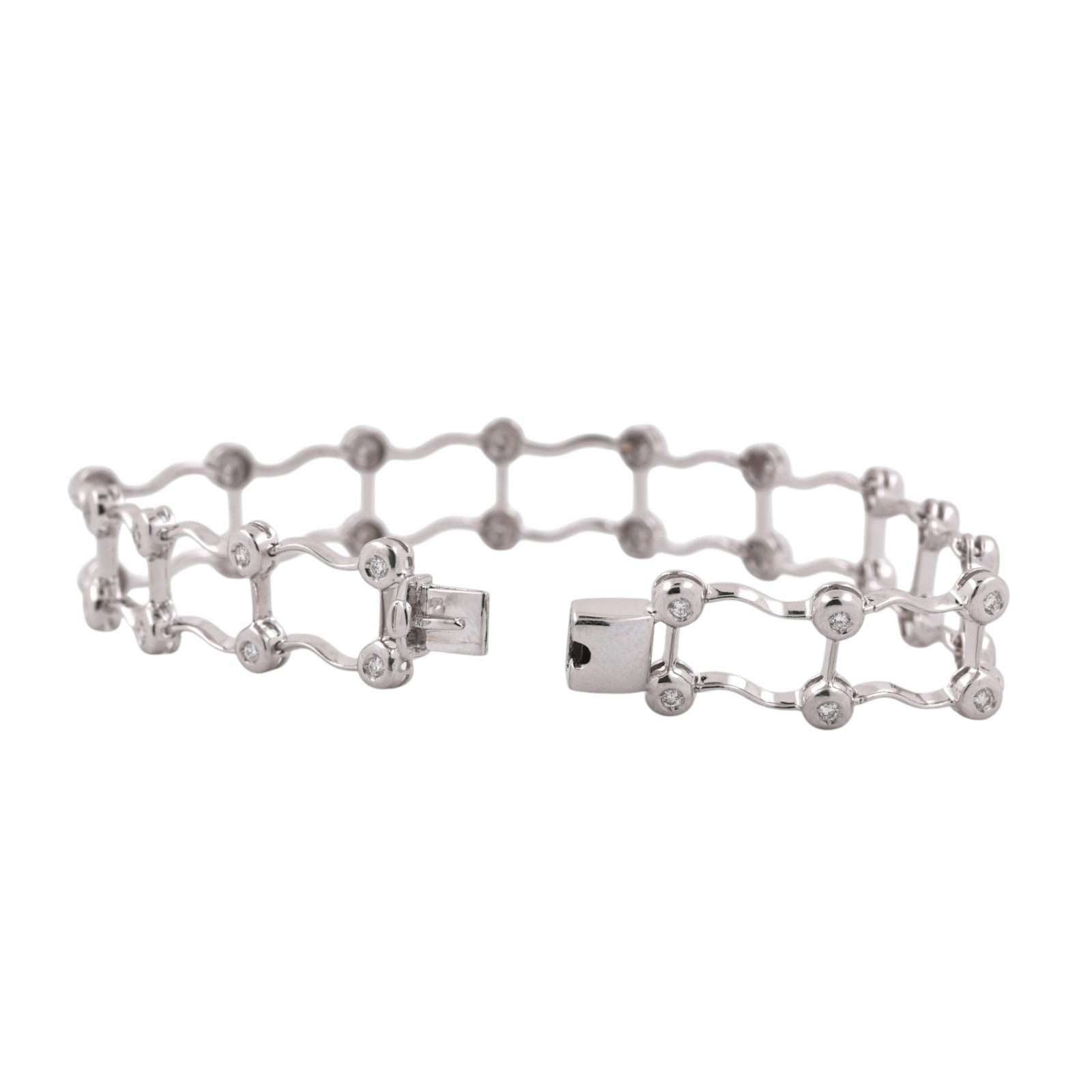 18K White Gold Italy 0.75CTW Natural Diamond Link Bracelet 7.25" Estate
