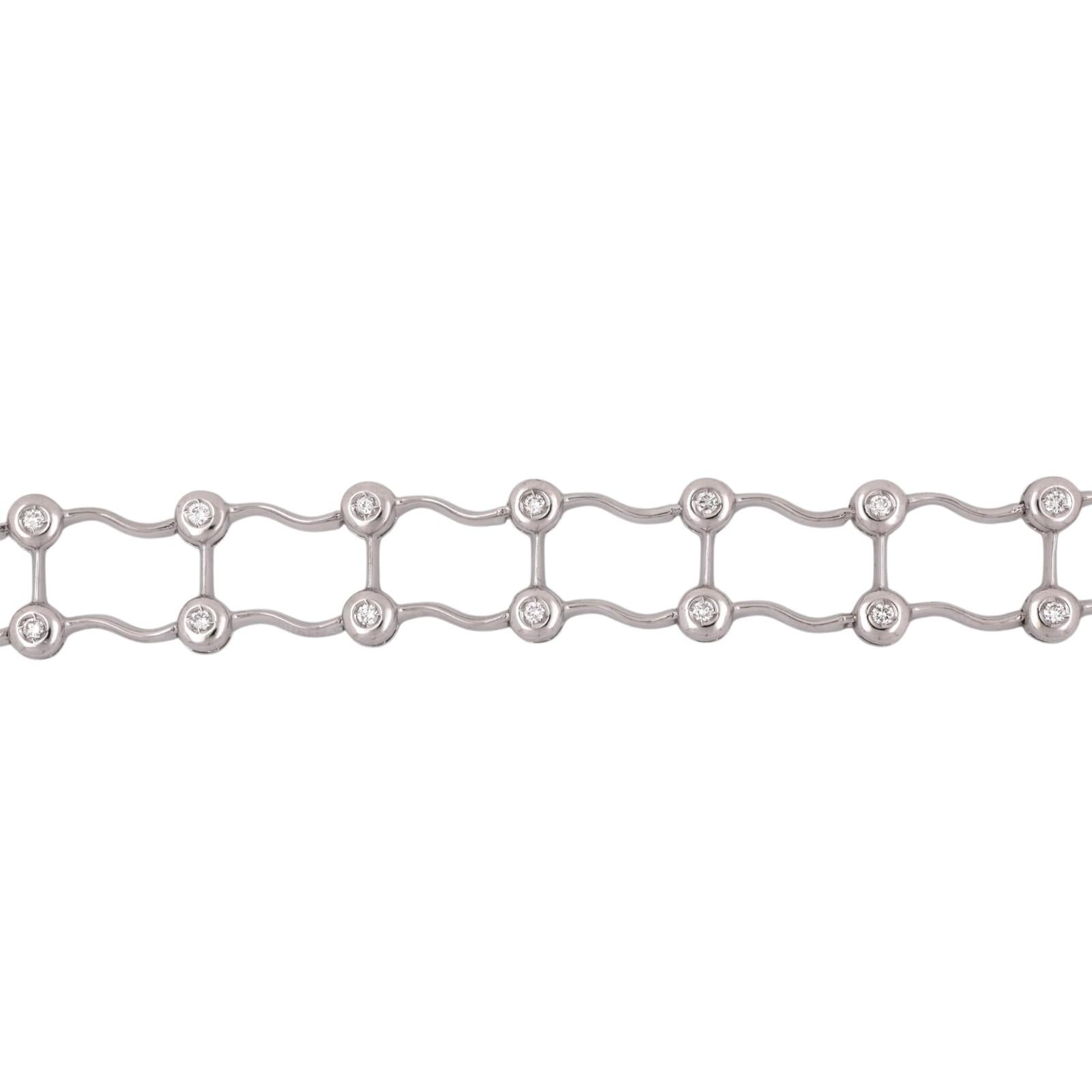 18K White Gold Italy 0.75CTW Natural Diamond Link Bracelet 7.25" Estate