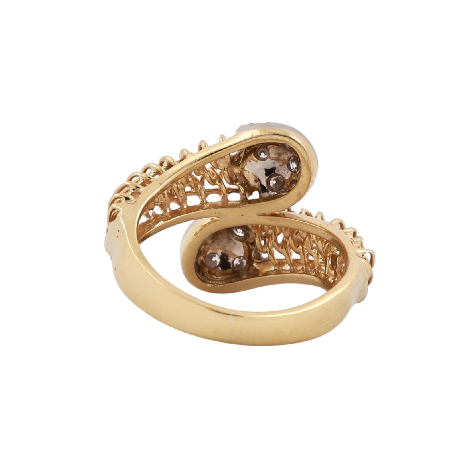 18K Two Tone Gold Diamond Bypass Ring Openwork Italian Design Size 5