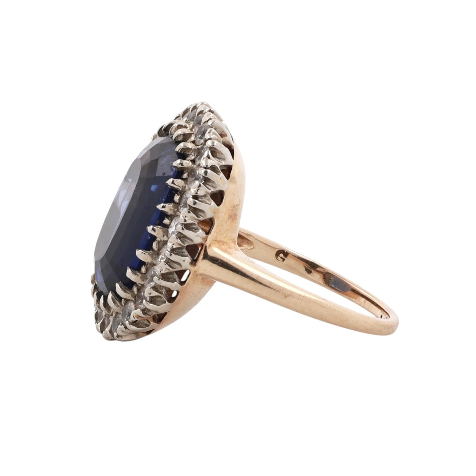 Two-Tone Gold 13.50CT Lab Grown Blue Sapphire and 1.44CT Quartz Halo Ring Sz 7.5