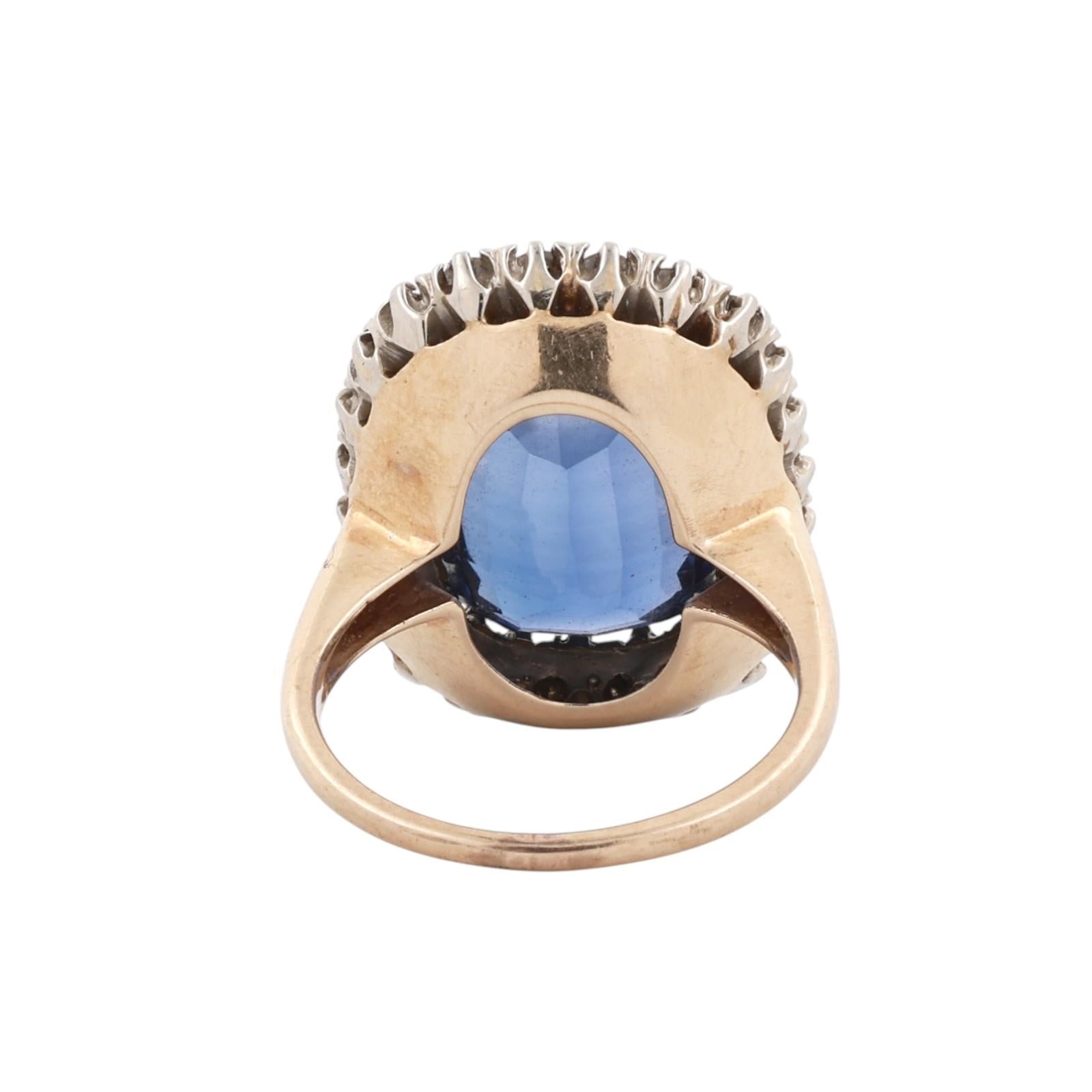 Two-Tone Gold 13.50CT Lab Grown Blue Sapphire and 1.44CT Quartz Halo Ring Sz 7.5