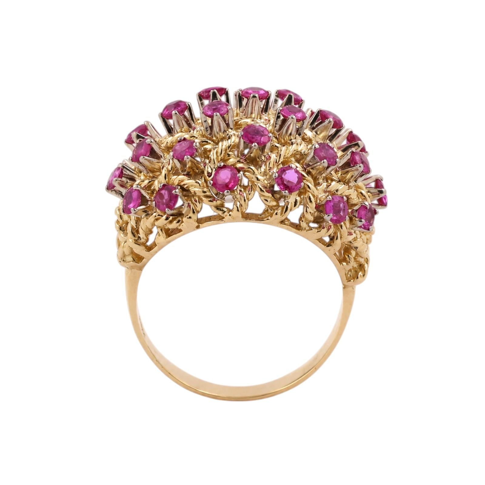 Pink Sapphire Bombe Cocktail Ring Yellow Gold 2.48CT Estate Vintage Size 8.25