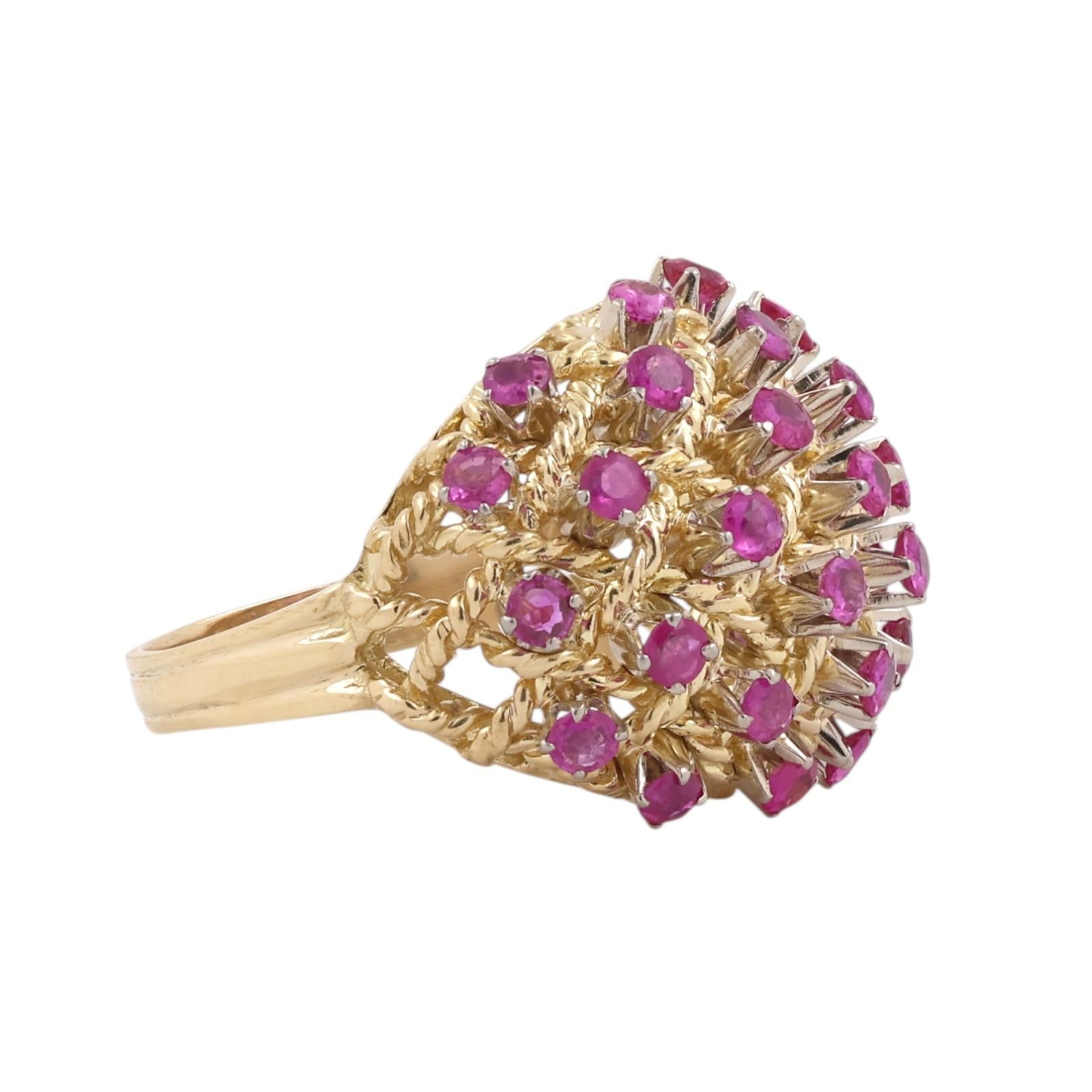 Pink Sapphire Bombe Cocktail Ring Yellow Gold 2.48CT Estate Vintage Size 8.25