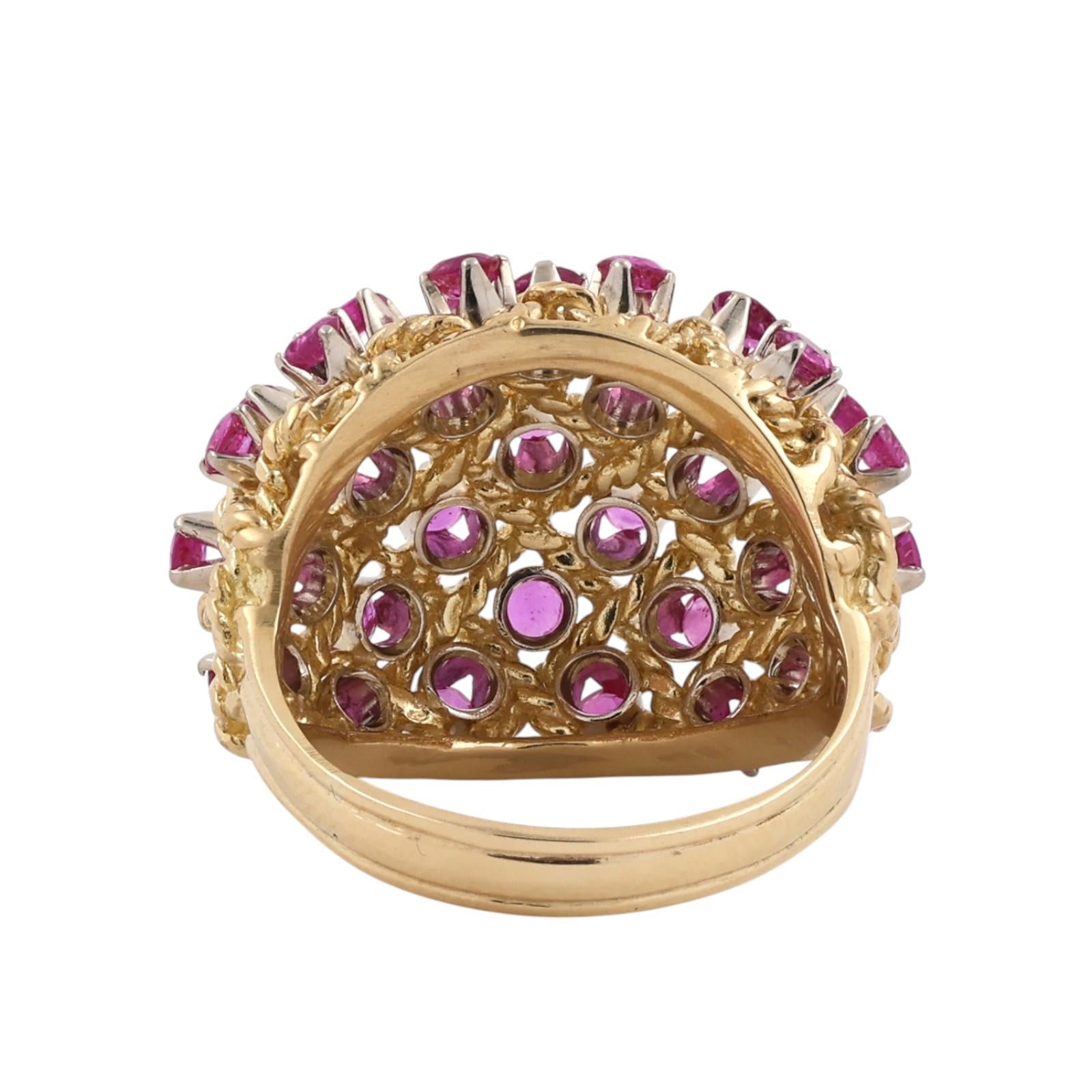 Pink Sapphire Bombe Cocktail Ring Yellow Gold 2.48CT Estate Vintage Size 8.25