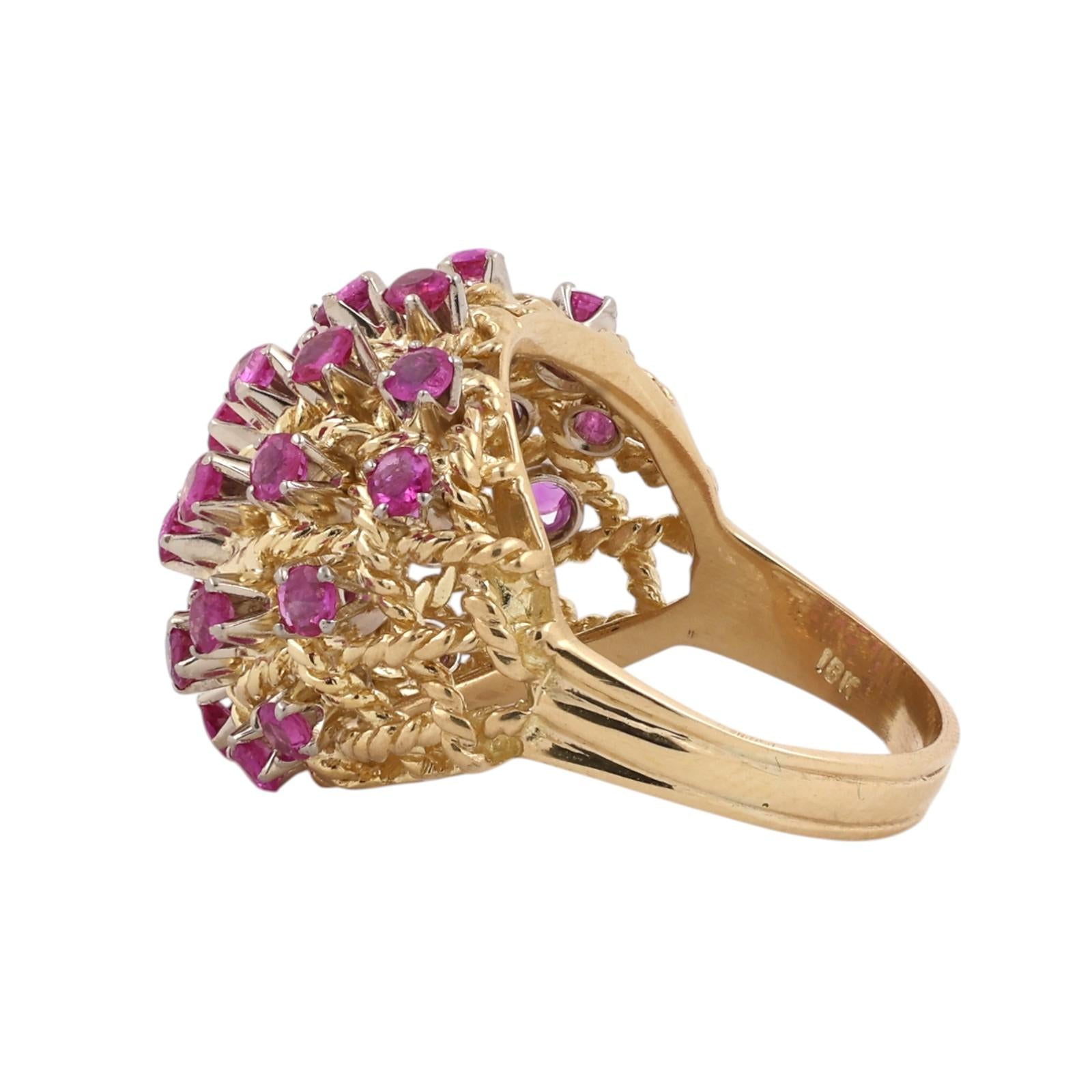 Pink Sapphire Bombe Cocktail Ring Yellow Gold 2.48CT Estate Vintage Size 8.25