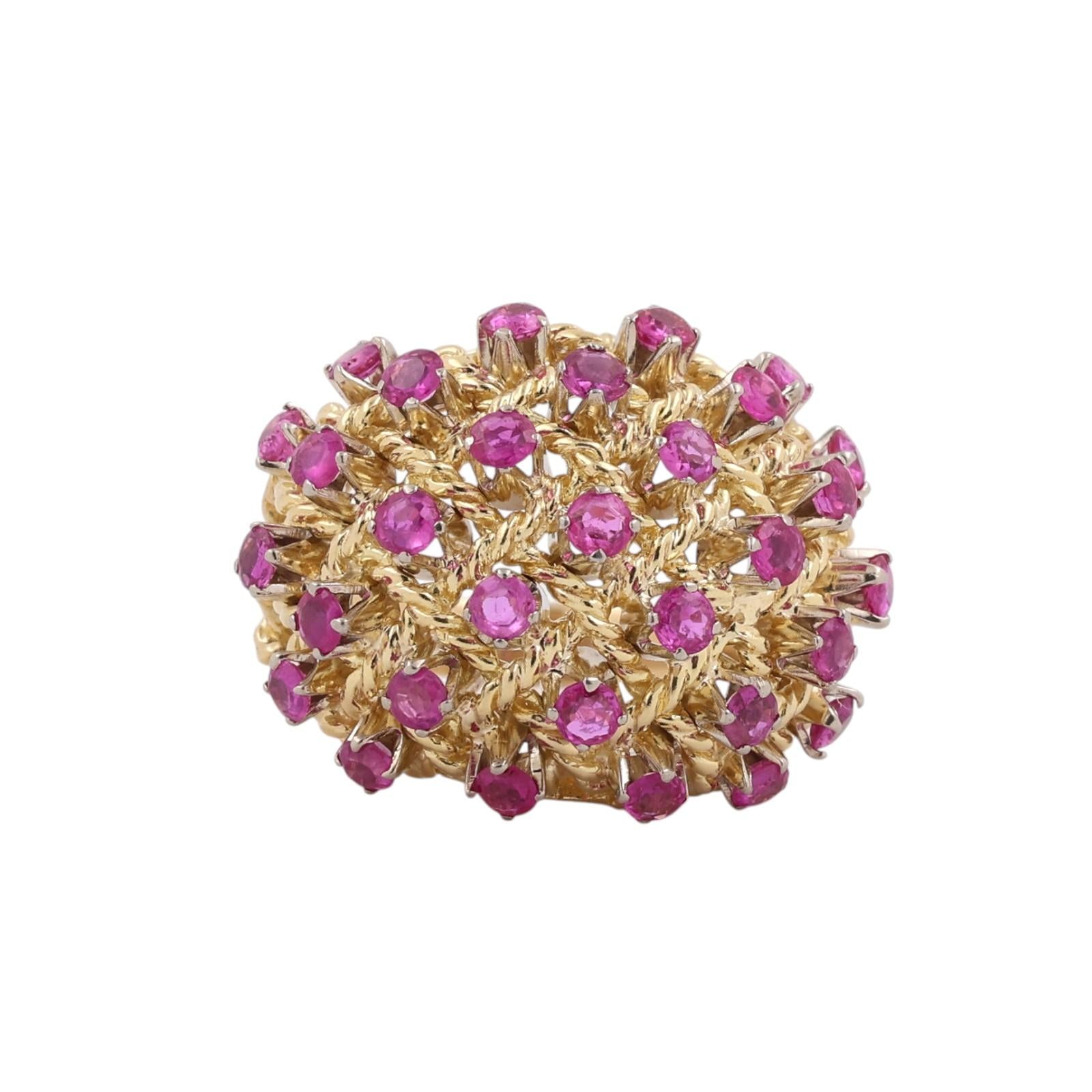 Pink Sapphire Bombe Cocktail Ring Yellow Gold 2.48CT Estate Vintage Size 8.25
