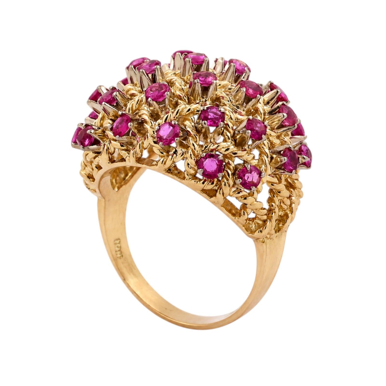 Pink Sapphire Bombe Cocktail Ring Yellow Gold 2.48CT Estate Vintage Size 8.25