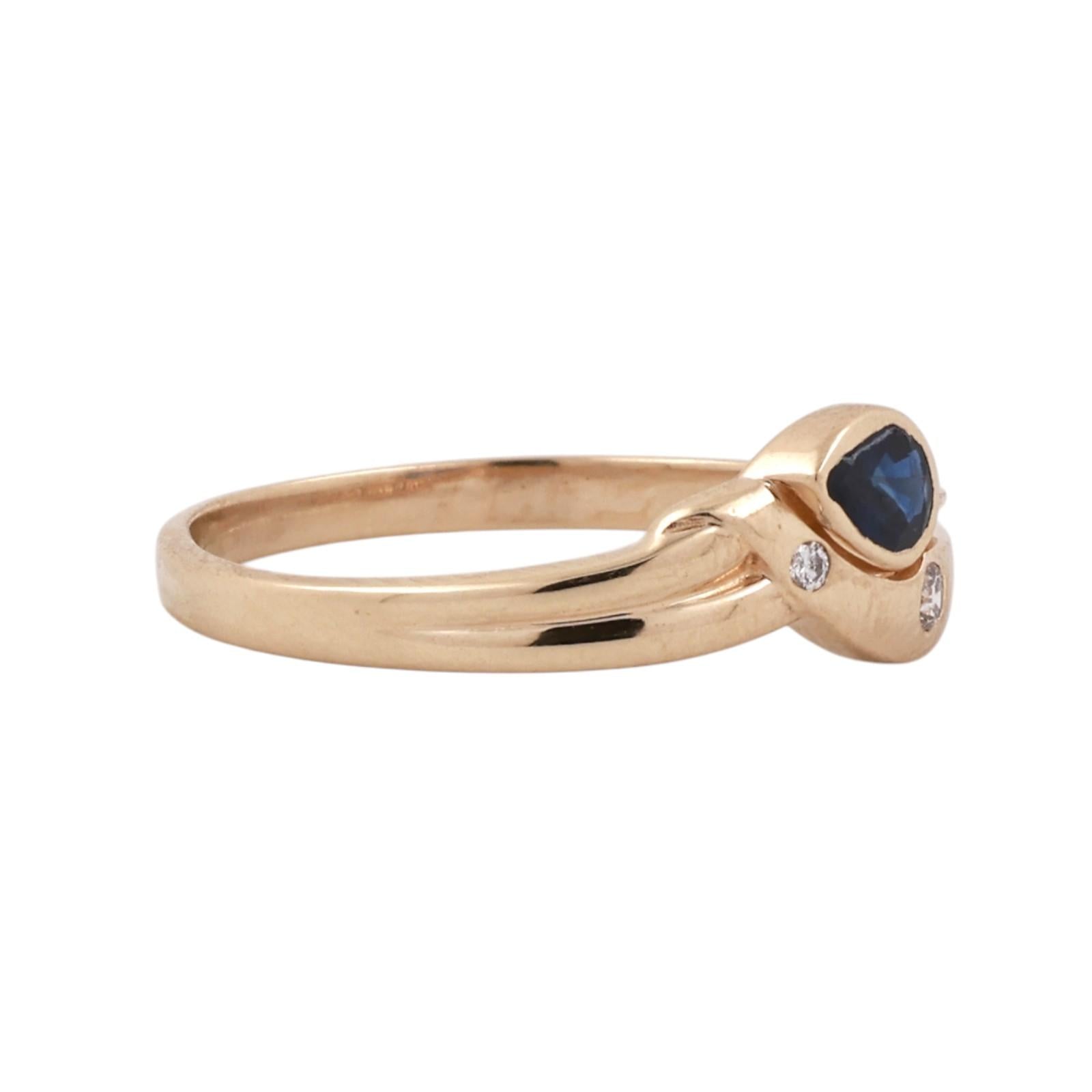 14K Yellow Gold Pear Sapphire Diamond Bypass Ring 0.37CTW Size 8.75