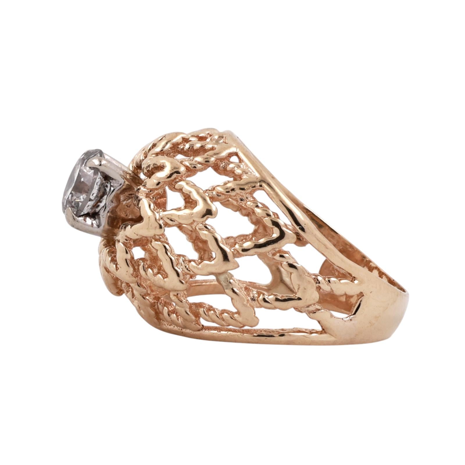 Two-Tone Gold 0.80CT Solitaire Round Diamond Filigree Cocktail Ring Size 5.75